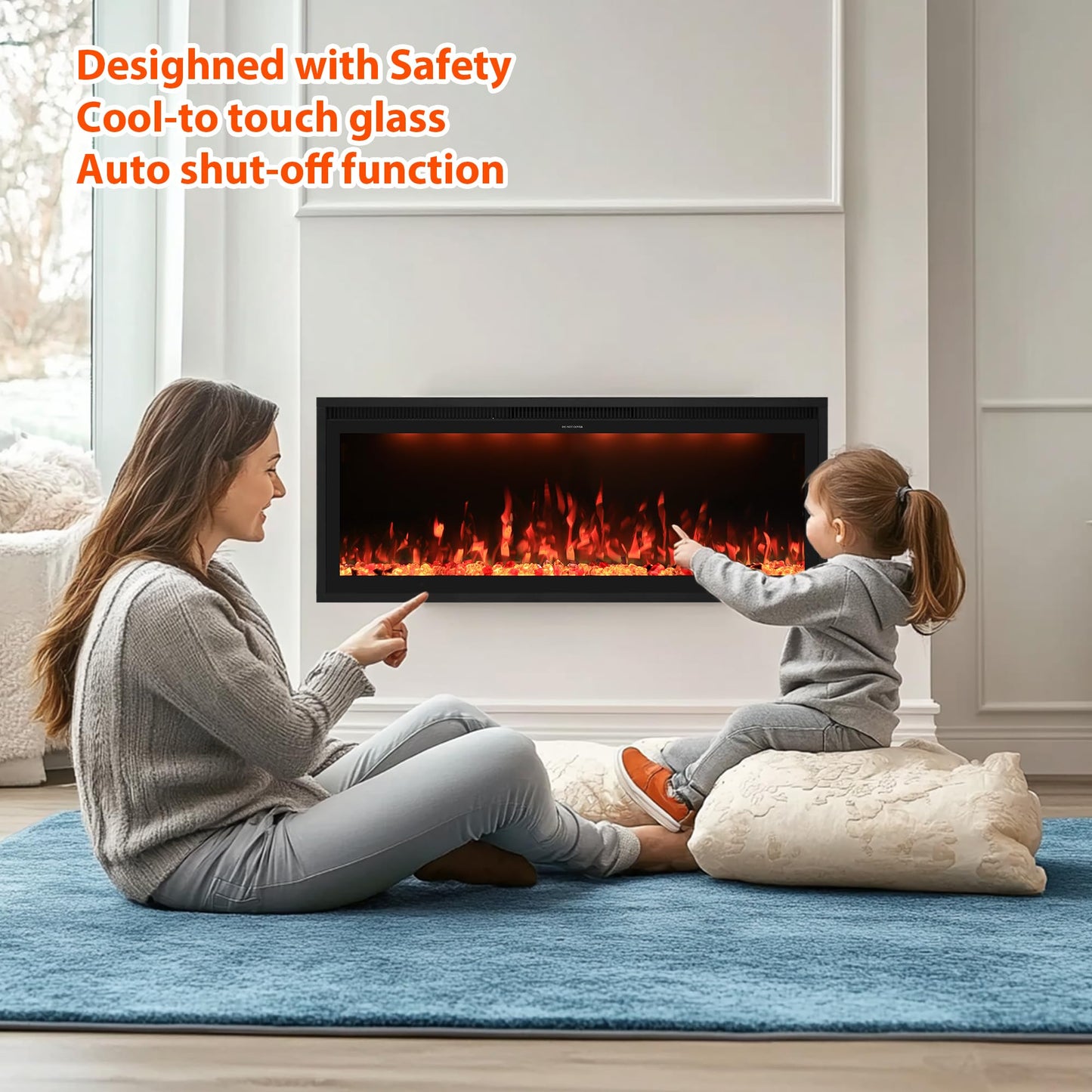Valuxhome 42 inch Electric Fireplace Heater with App & Remote Control, Recessed and Wall Mounted Electric Fireplace, 1-9H Timer, 13 * 13 * 13 Color Combinations, Screen Touch, 1500/750W