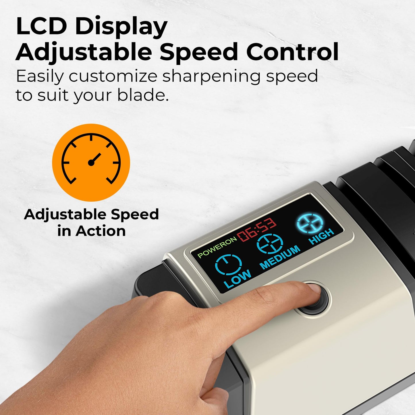 Electric Knife Sharpener for Kitchen Knives, LCD Display, 5-in-1Professional Knife Sharpener with Adjustable Speed, Diamond Wheel & Ceramic Rod, Gold