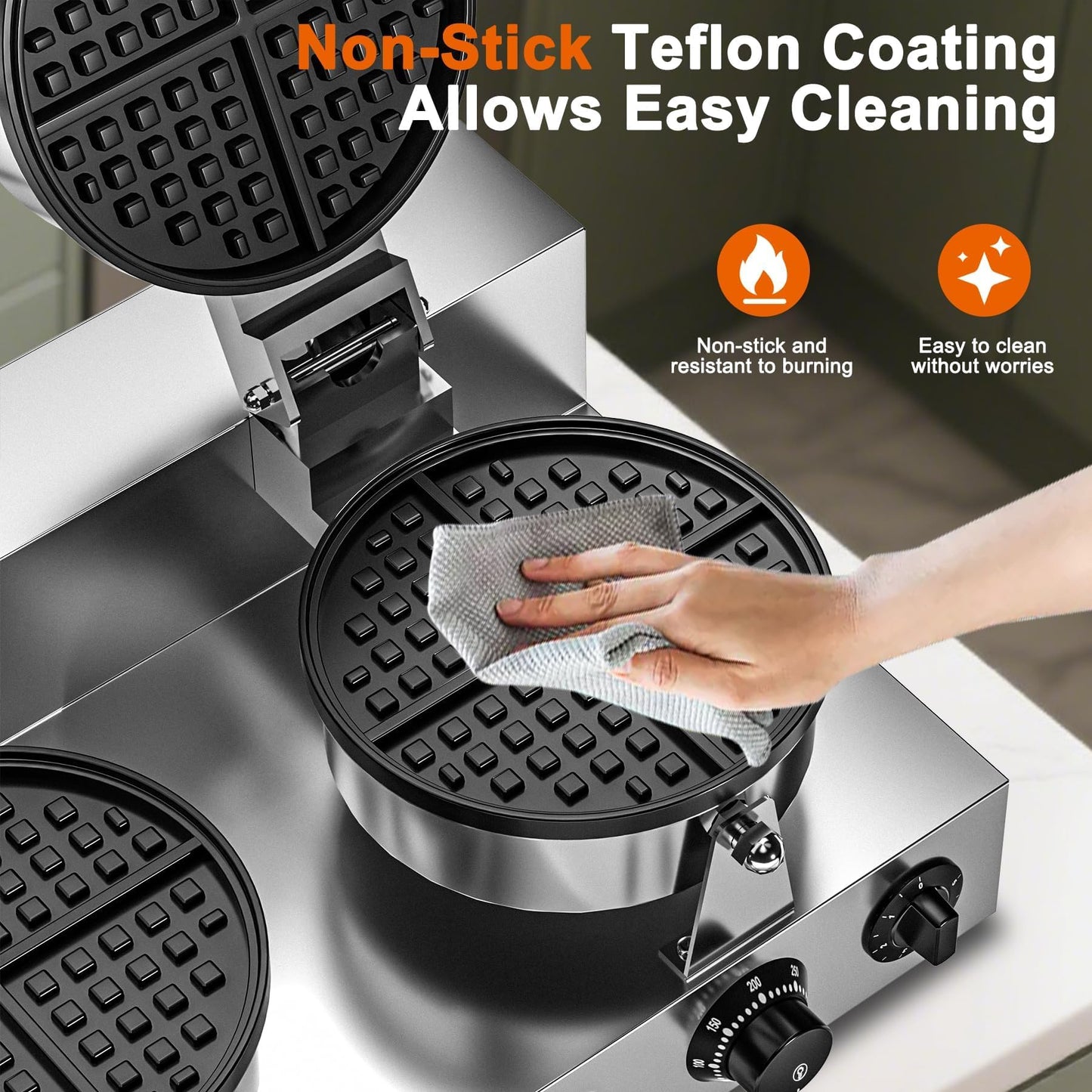 Culistra Commercial Waffle Maker, Dual-Head, Dual Zone Temp Setting, 2600W Stainless Steel Waffle Baker Machine, 50-300°C(120-570℉), Nonstick, for Catering, Restaurant, Snack Stand, CE Certified