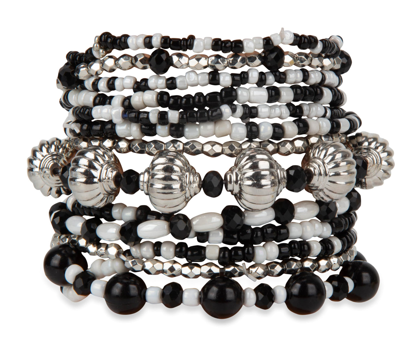 SPUNKYsoul stretch bracelet (White, Black & Silver)