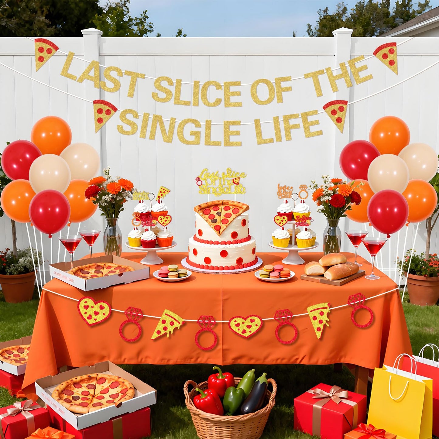 Pizza Bridal Shower Decorations Golden Glitter Last Slice of The Single Life Banner Cake Topper Italian Themed Garland Cupcake Toppers Latex Balloons Kit for Bridal Shower Bachelorette Party Supplies