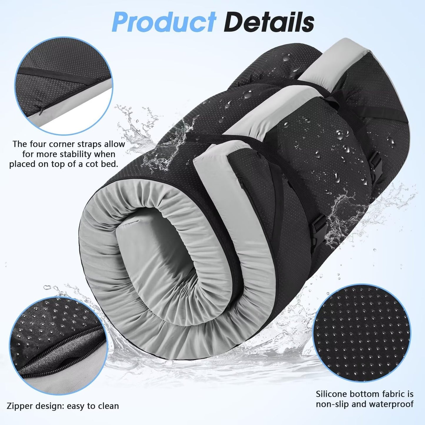 CYMULA Memory Foam Camping Mattress Pad,3 in Sleeping Pad for Camping Non-Slip Bottom Floor Cot Mattress for Adults,Portable Roll up Mattress Pad Mat for Car Travel Guest Bed Tent(Twin XL 80 * 37)