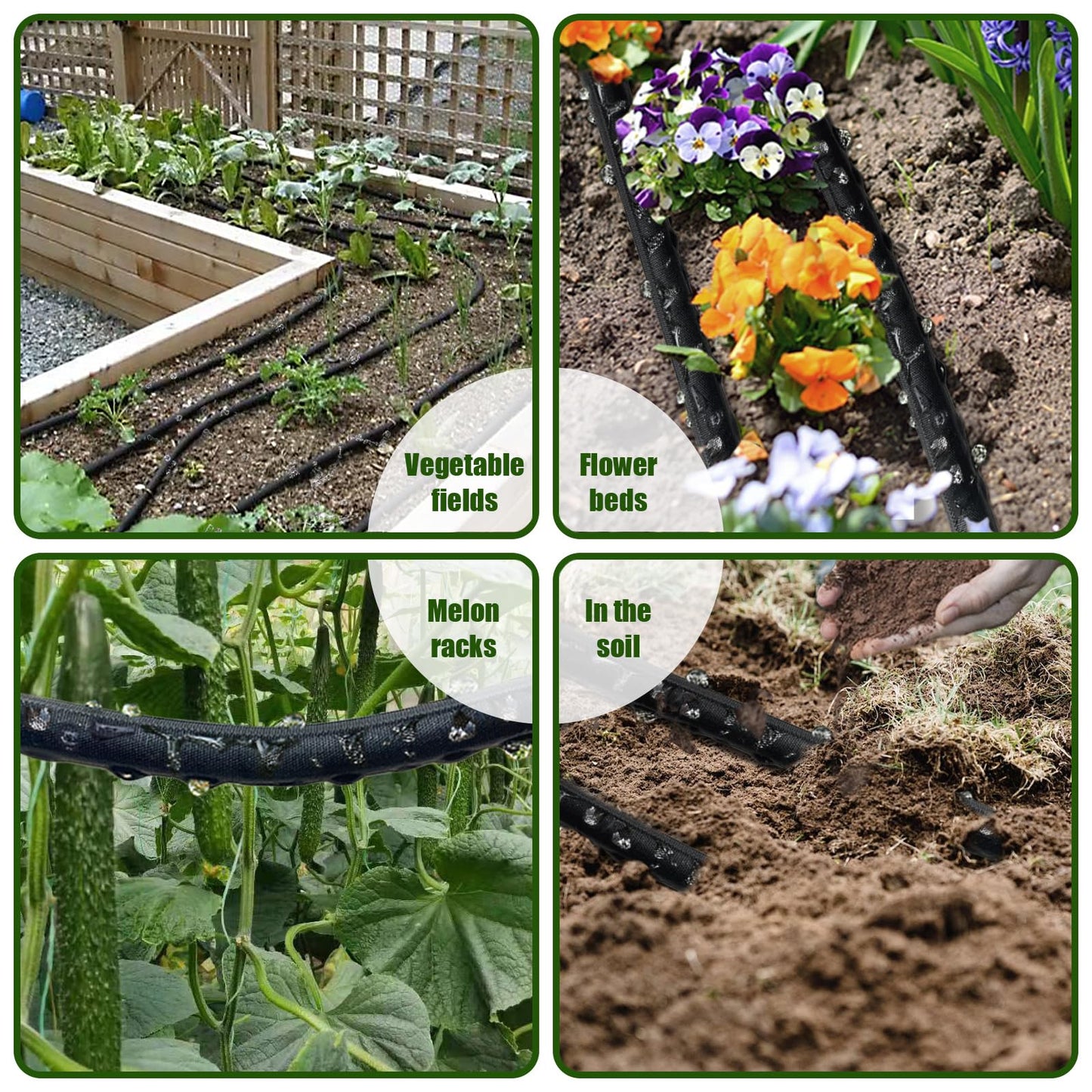 Soaker Hose 50FT, Heavy Duty Double Layer Design Flat Garden Soaker Hose, Saves 80% Water & Leak-free Design Water Hose with Holes For Garden, Lawn, Flower Bed, Vegetable Field