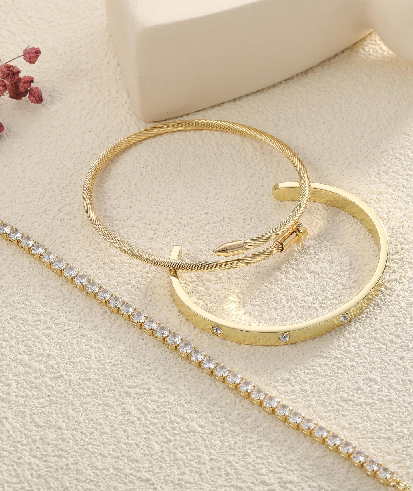 ZOERAY Silver Gold Bangle Bracelets for Women Non Tarnish 14k Gold Plated Stackable Cuff Bracelets for Women Trendy Cubic Zirconia Stainless Steel Chunky Bracelet Stack Set Waterproof Jewelry Gifts