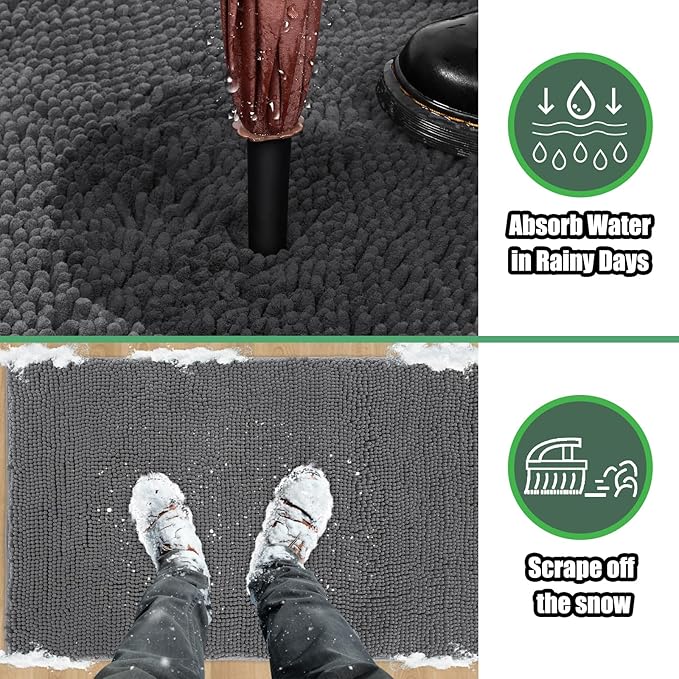 IM HOME Chenille Absorbent Outdoor Doormat 30" x 20", Washable Muddy Door Mats for Dog Non Slip Indoor Doormat Dog Mat for Muddy Paw Front Inside Doormats for Entryway Grey