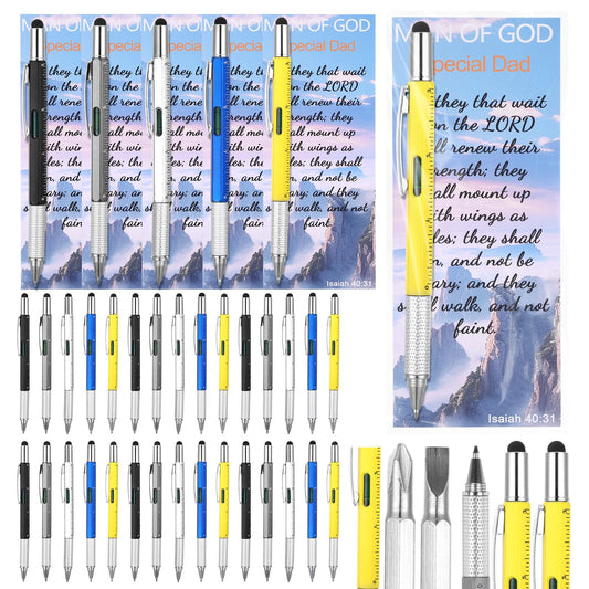 25Set 6 in 1 Multi Tool Pen, Christian Gifts for Men with Bible Verse Bookmarks, Christmas Father's Day Man of God Gifts, Church Pastor Bulk Gift, Screwdriver Pen Multi Tool Gadget for Husband