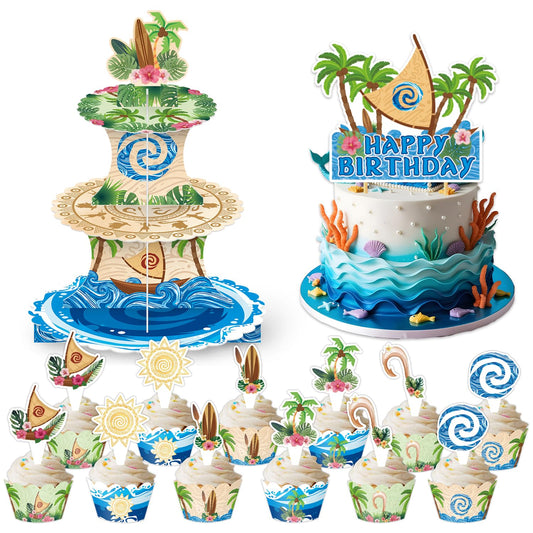 26Pcs Hawaiian Beach Birthday Party Decorations Including Cake Stand Cupcake Wrappers Cupcake Topper Cake Topper Hawaiian Party Supplies Baby Shower