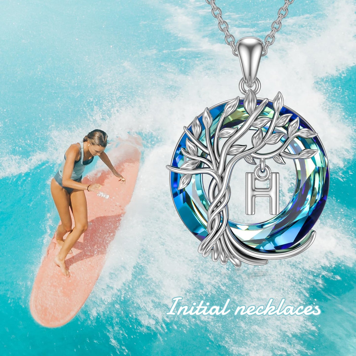 TOUPOP Tree of Life Initial Necklace Gifts for Women Sterling Silver Initial H Letter Jewelry Irish Crystal Pendant Birthday Gifts for Women Her Mom Wife Daughter