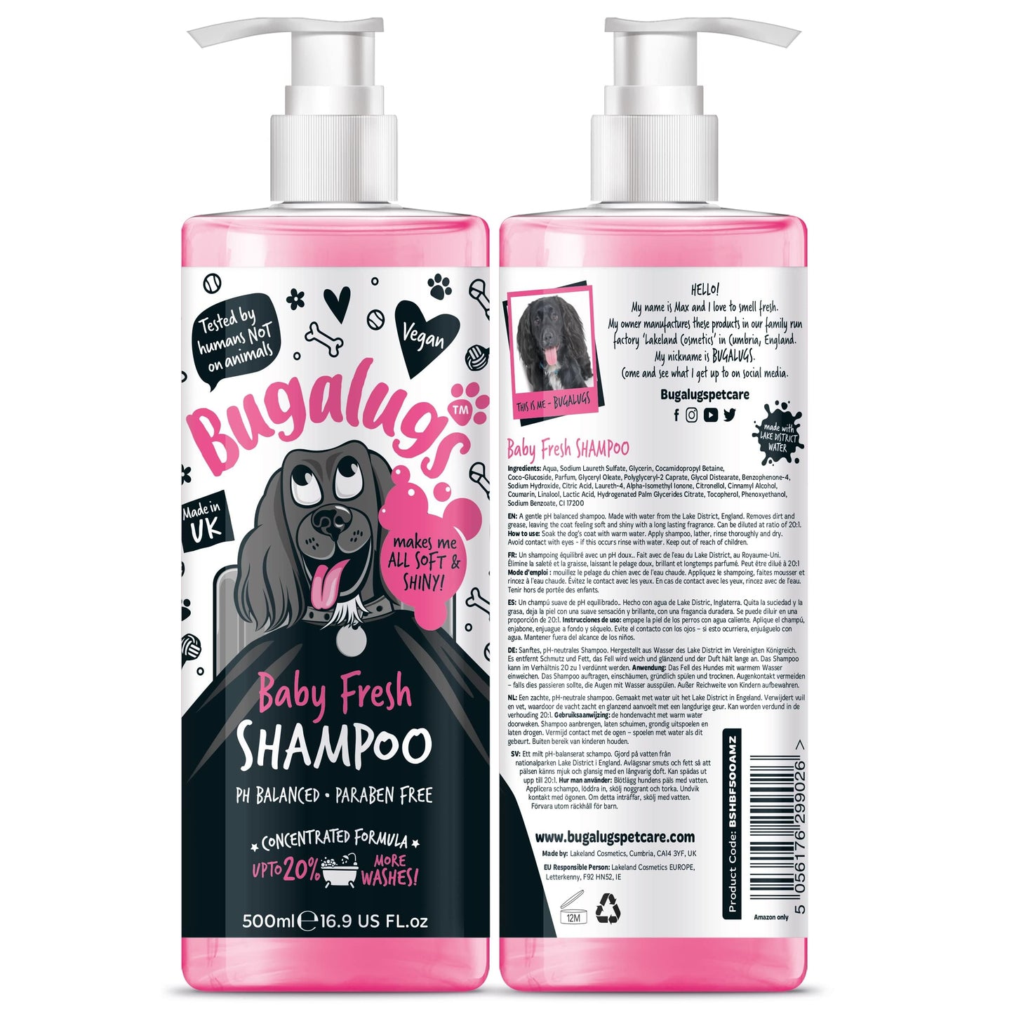 BUGALUGS Baby Fresh Dog Shampoo 16.85 FL Oz - Grooming Product for Smelly Dogs with Baby Powder Scent - Best Puppy Shampoo, Conditioner, Vegan and Professional Pet Shampoo