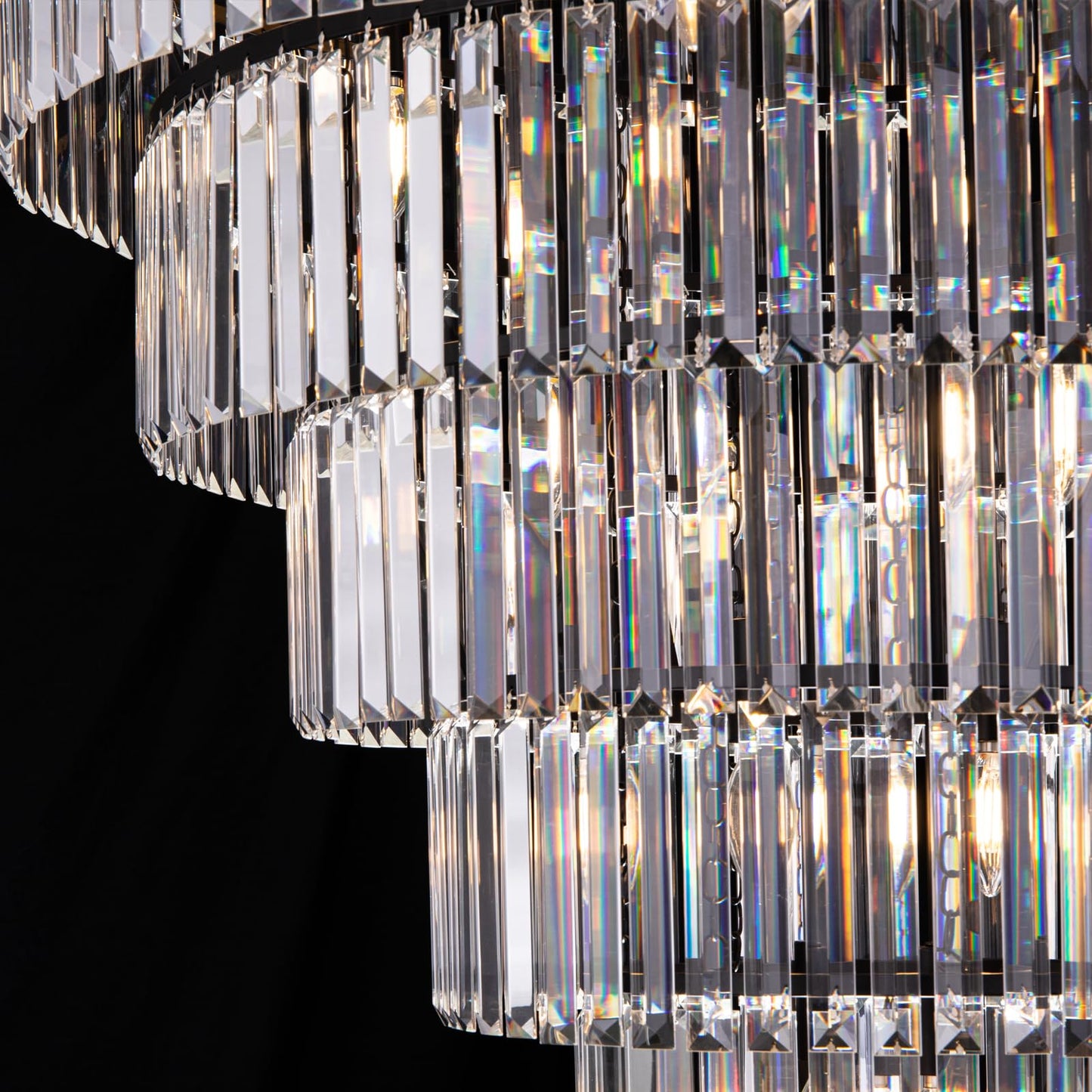 TOCHIC Large Crystal Chandelier for High Ceiling, 40 inch 7-Tier Modern Black Crystal Chandeliers Lighting Fixture, Round Light for Entryway Staircase Foyer Living Dining Room (Black, 40 Inches)