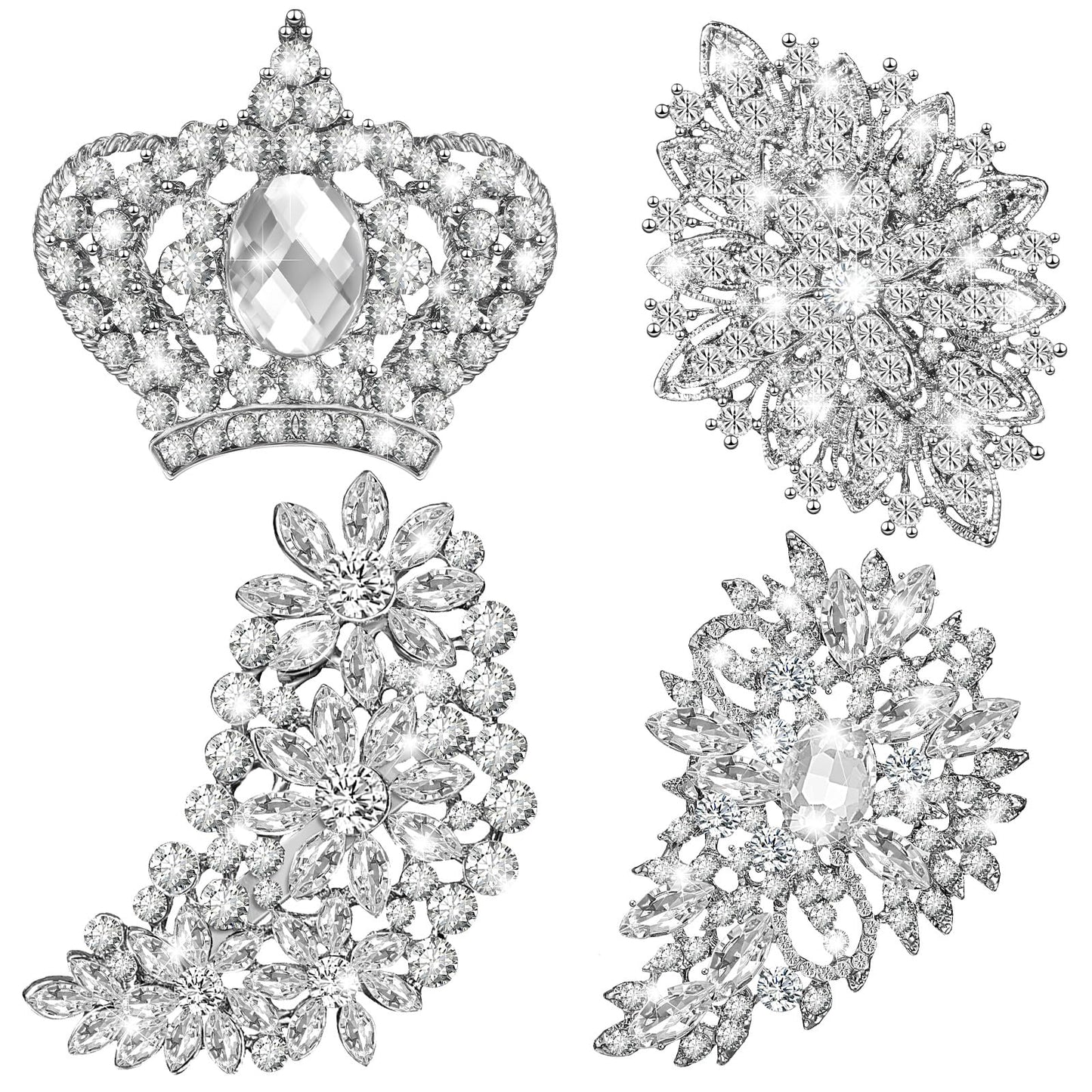 Ecally 4 Pcs Flower Brooch Pins for Women, Crystal Pearl Brooch and Pins for Dress, Coat, Shawl – Gift for Mother，Wedding (Bling)