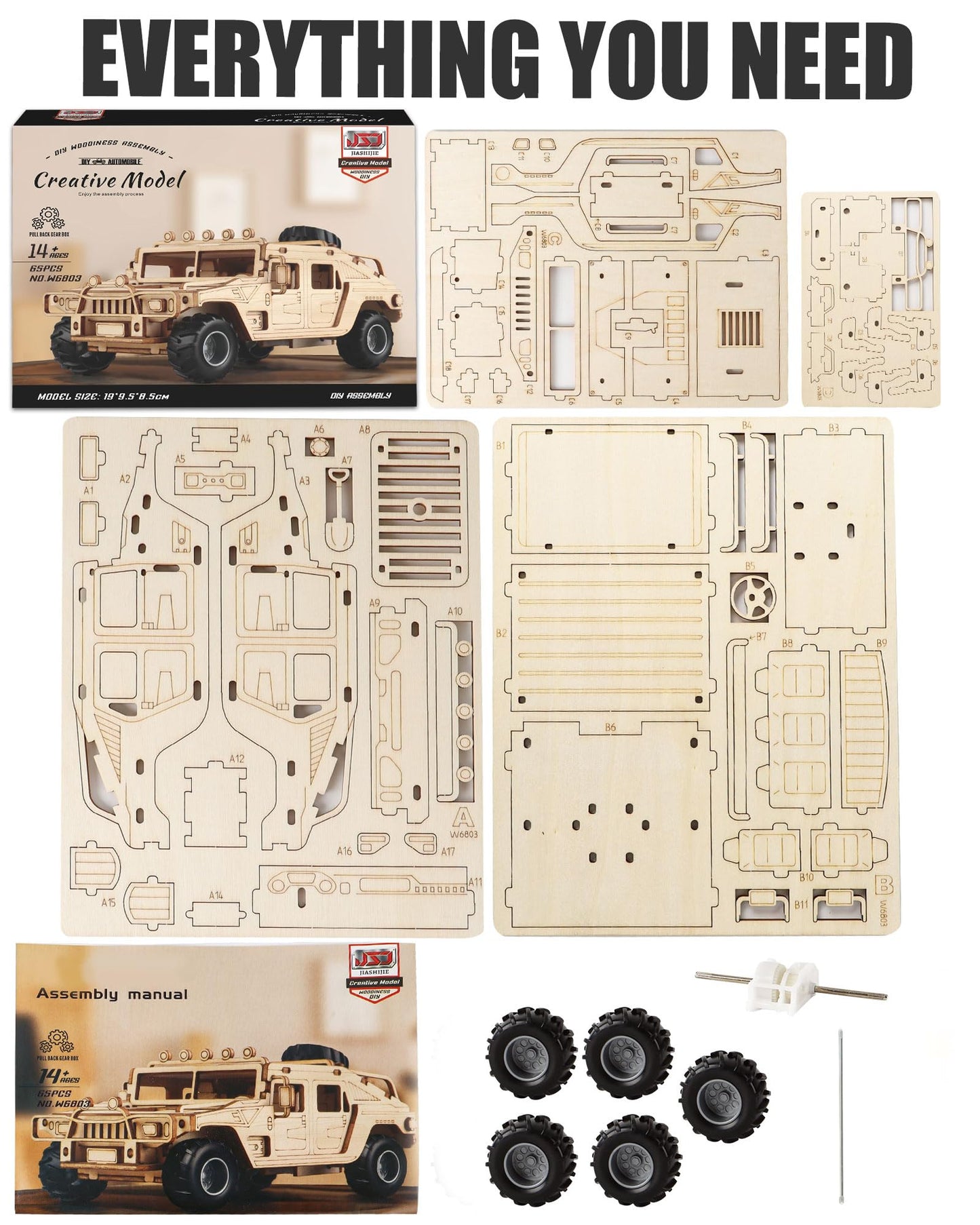 MOCBURIKU 3D Wooden Puzzles Model Car Kits to Build for Adults, DIY Off-Road Cars Building Kits, Brain Teaser Pull Back Toys, Gift for Men Boys on Birthday/Christmas Day (Off-Road Car)