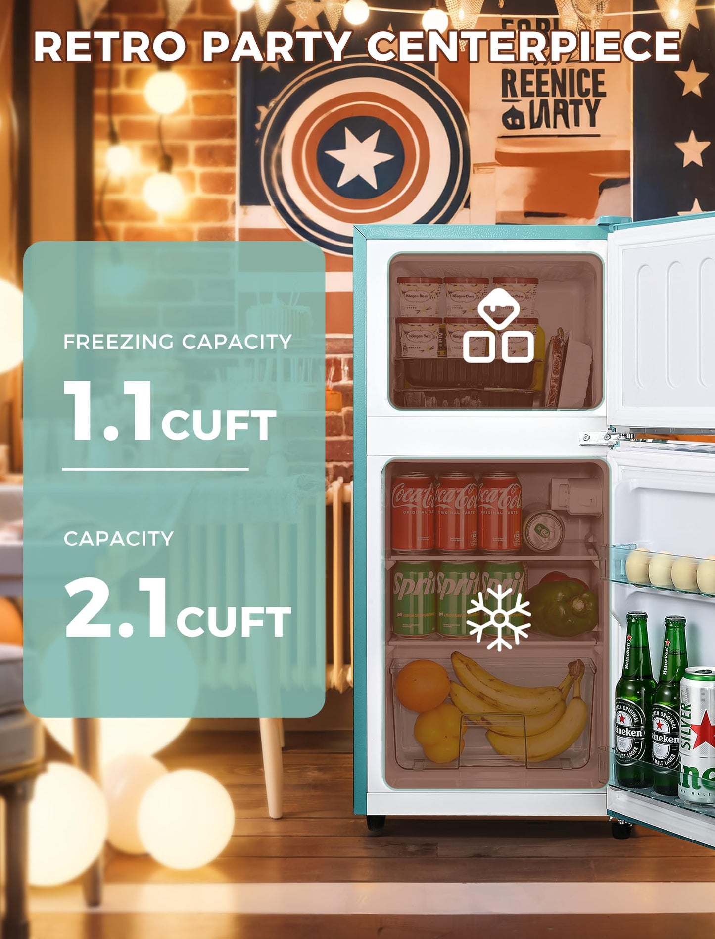 Anypro 3.2 Cu.Ft Fridge with Freezer, 2 Door Retro Refrigerator with 7 Level Thermostat, Adjustable Removable Glass Shelves for Bedroom Office Apartment Dorm Bar, Black
