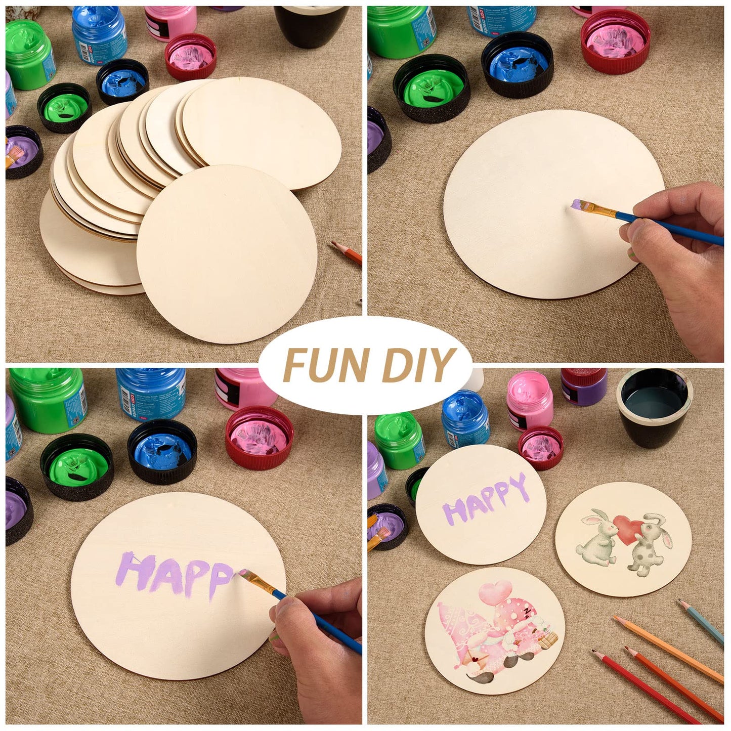 60 Pcs 6 Inch Wood Circles for Crafts Unfinished Circles Wooden Rounds Natural Round Wooden Disc Cutouts Blank Wood Slices for DIY Crafts, Coaster, Painting, Engraving, Home Decorations