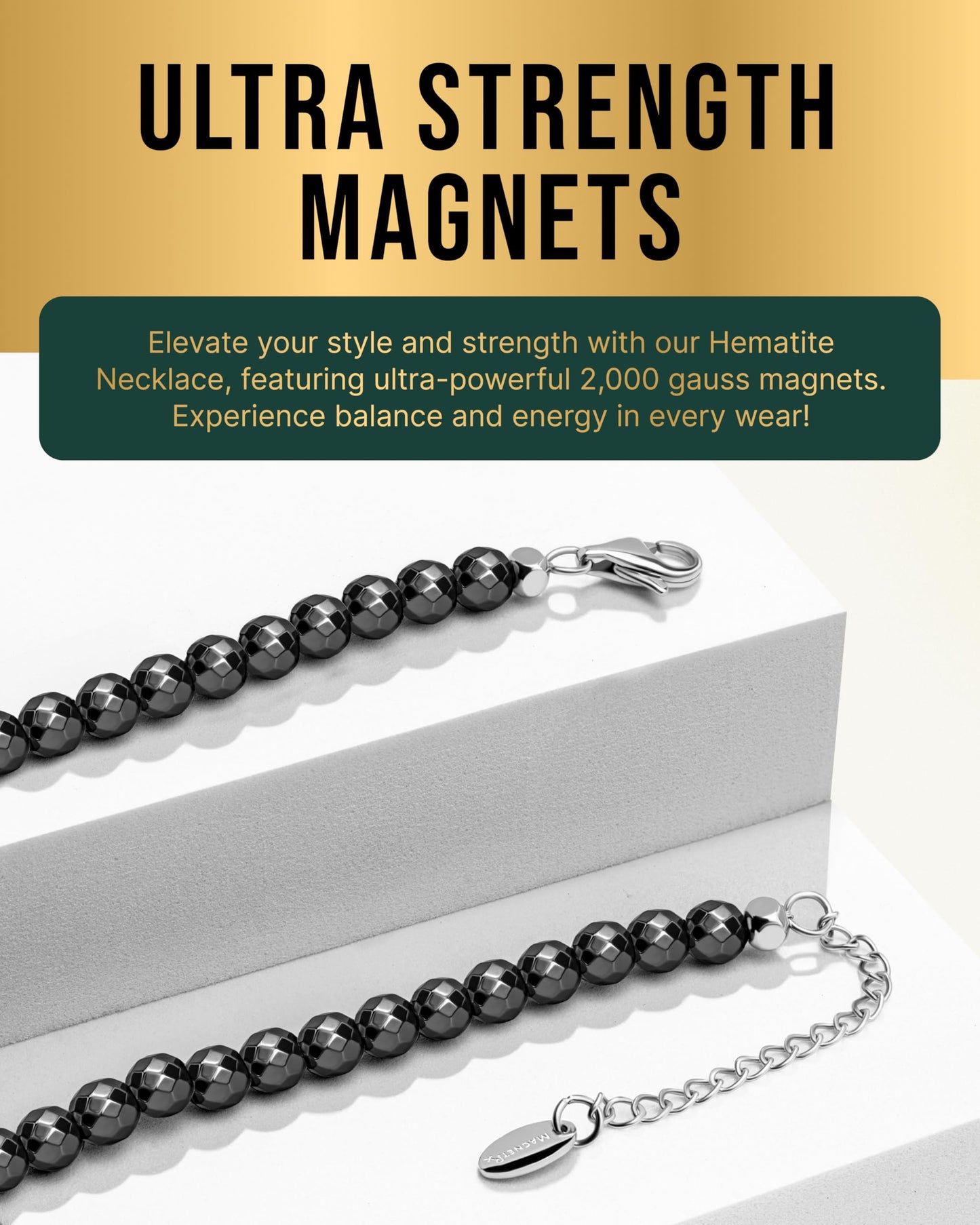 MagnetRX® Magnetic Hematite Necklace – Ultra Strength Hematite Stones – Unisex Beaded Necklace for Women and Men (6mm Faceted Beads)