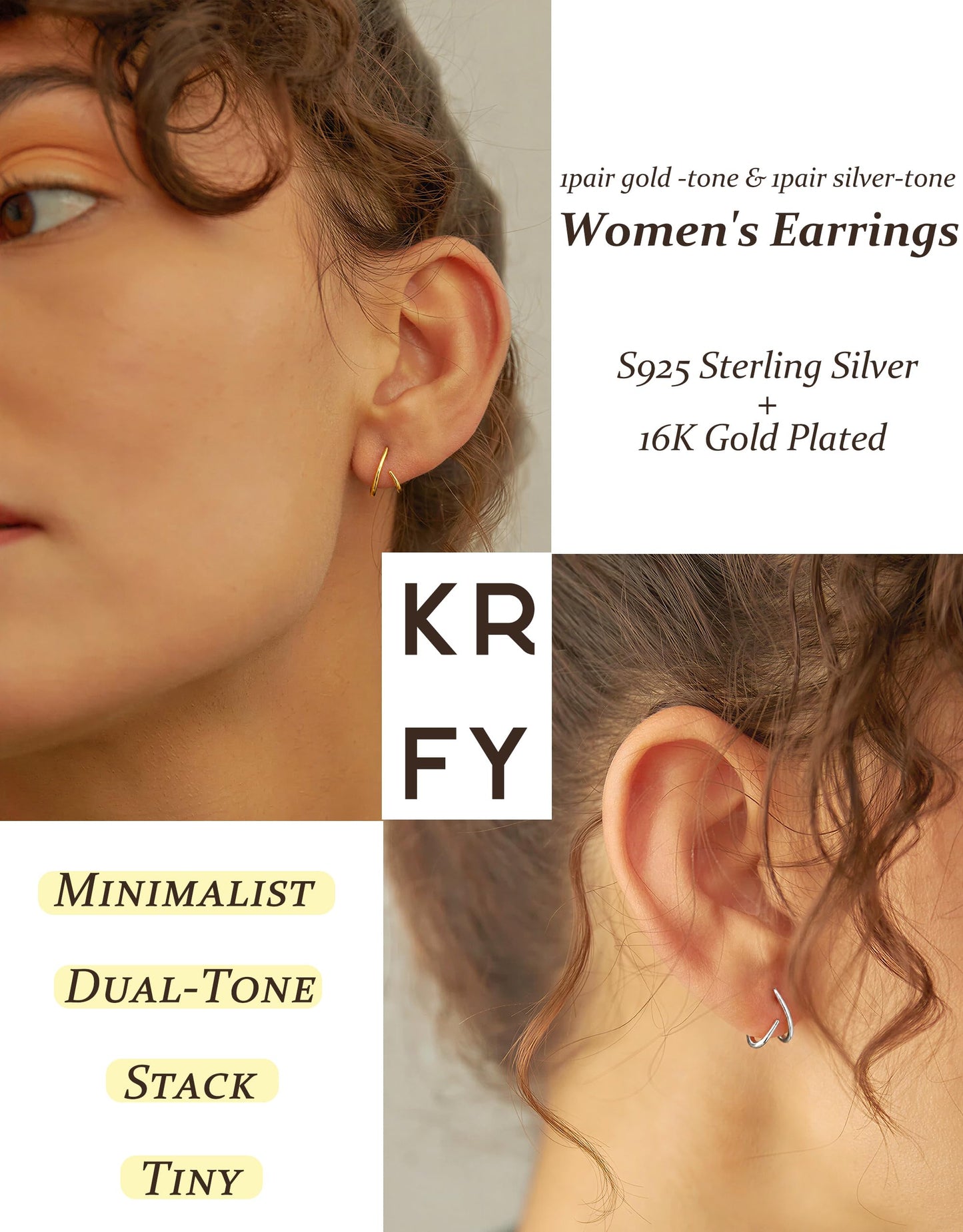 KRFY 2 Pairs Stud Earrings for Women, 16K Plated Silver Gold Earrings for Women Trendy S925 Sterling Silver Post, Dainty Hypoallergenic Earring Jewelry No Tarnish