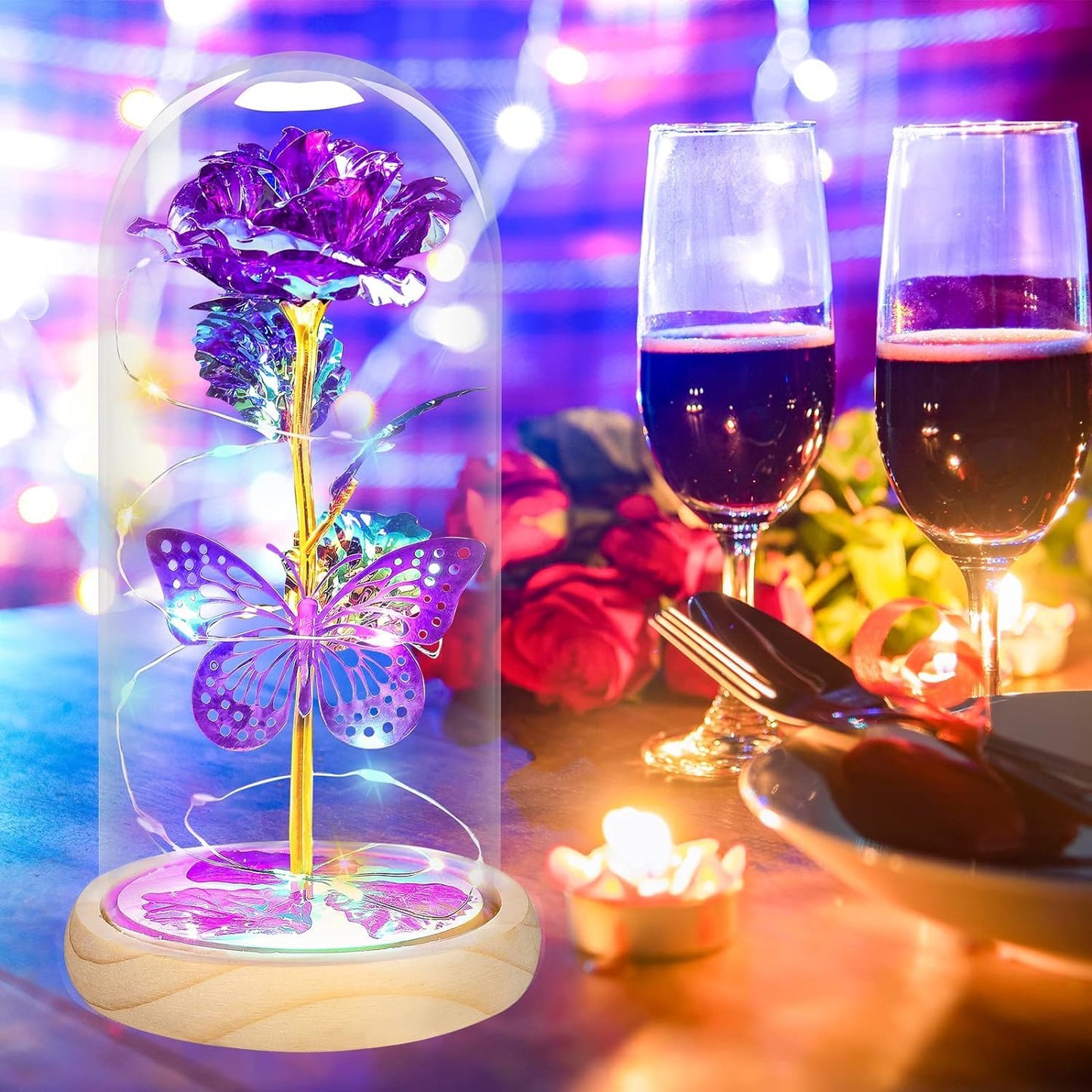 QUNPON Mothers Day Rose Gifts for Mom Flowers Rose Gifts for Women,Birthday Gifts for Women,Purple Butterfly Flowers for Mother Day Flower Gifts from Daughter Son,Gift for Mom,Sister,Her,Grandma,Wife