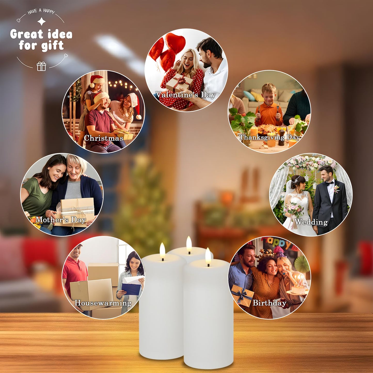 Hinabichan Flameless Candles Battery Operated with Remote and 2/4/6/8 H Timer, 6pcs Flickering Fake Electric Candles for Festival Wedding Home Party Decor (D3 x H 6") (White)"