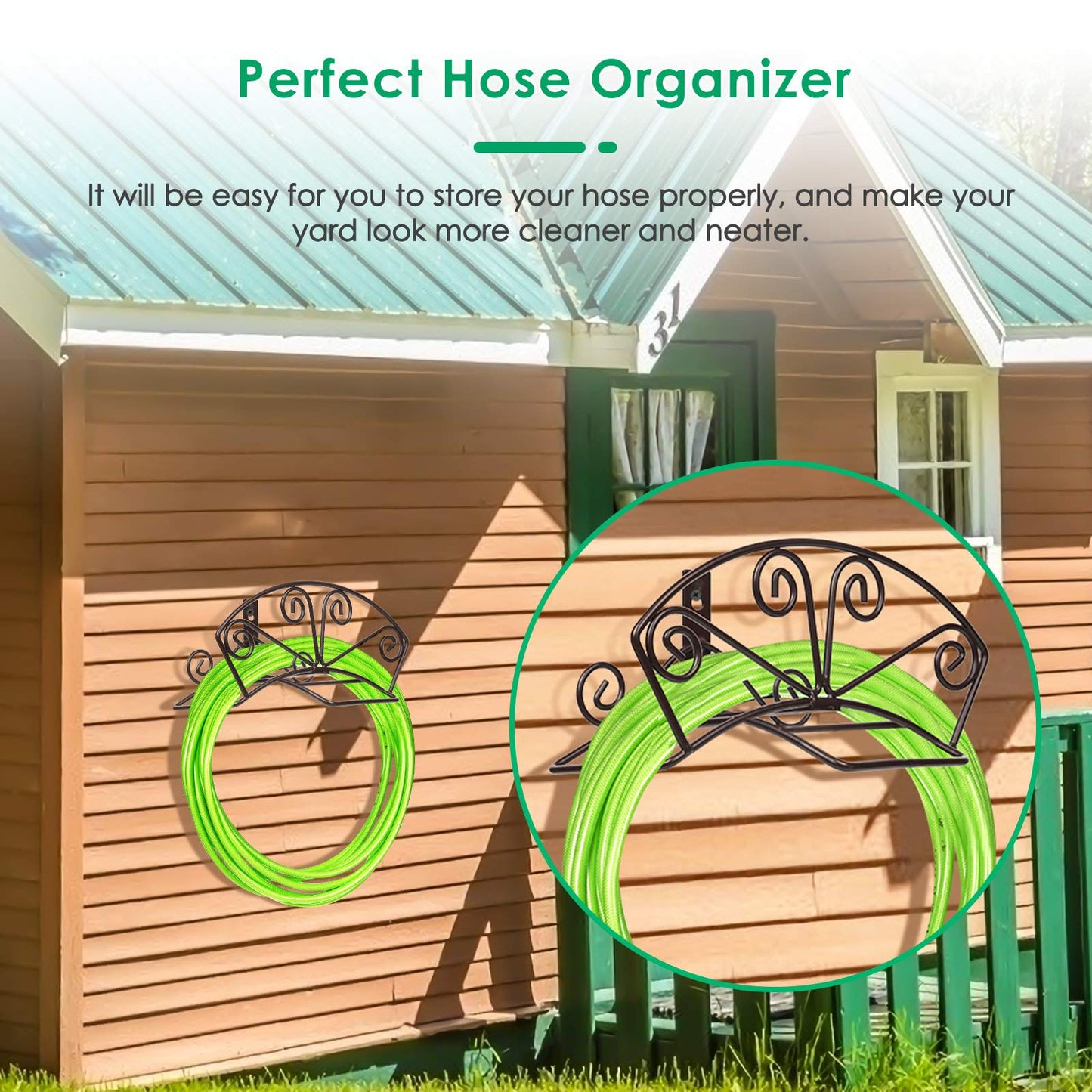 TomCare Garden Hose Holder Heavy Duty Water Hose Holder Holds 150 FT Hoses Solid Metal Hoses Hanger Wall Mount Decorative Durable Garden Hoses Storage Hose Reel Hose Organizer for Outside Yard, Bronze