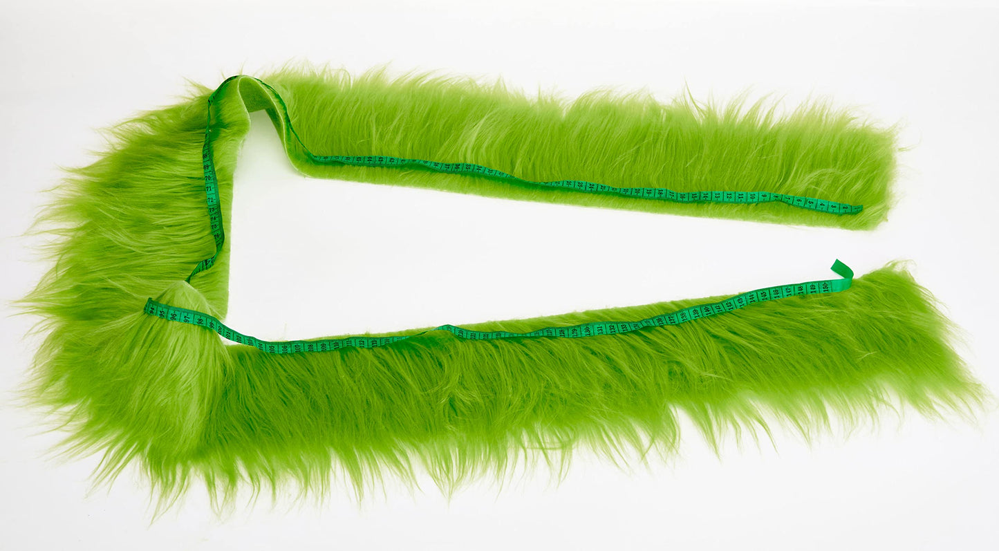 Shaggy Plush Faux Fur Fabric Precut Strips Fluffy Fuzzy Craft Furr for Gnomes Beard Hair Cosplay Costume Dwarf Decoration (Green, 4x60 inch)