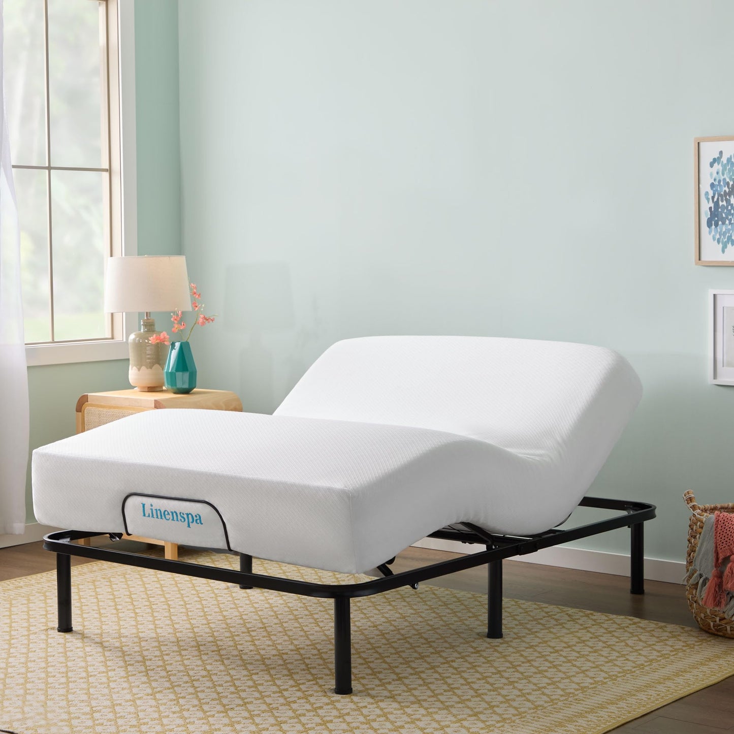 Linenspa Adjustable Bed Frame - Independent Head and Foot Incline - Powerful Quiet Motor - Easy Toolless Assembly - Lounge - Watch TV - Working - Reading - Ergonomic - Electric Bed Base - Queen Size