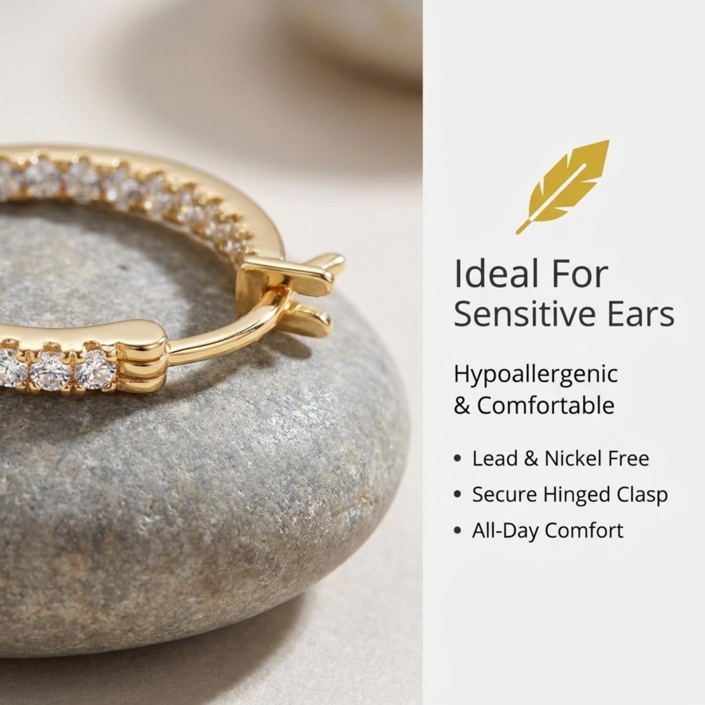 Suiune 14K Yellow Gold Hoop Earrings for Women, Hypoallergenic Dual-Sided Cubic Zirconia Hinged Hoops Jewelry for Woman, 2mm x 15mm
