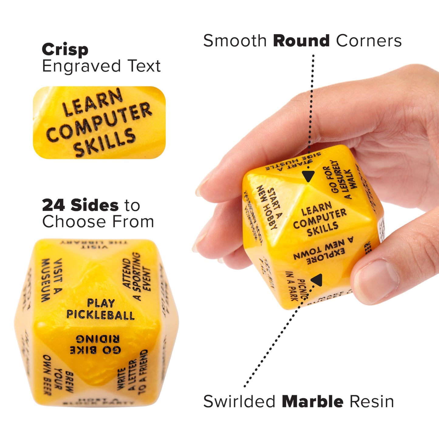 Retirement Gift Decision Dice – Funny Retirement Game for Men & Women (Yellow), Novelty Retirement Dice with Activity Ideas, Gag Gift for Coworker, Boss or Friend, Party Game for Retirees