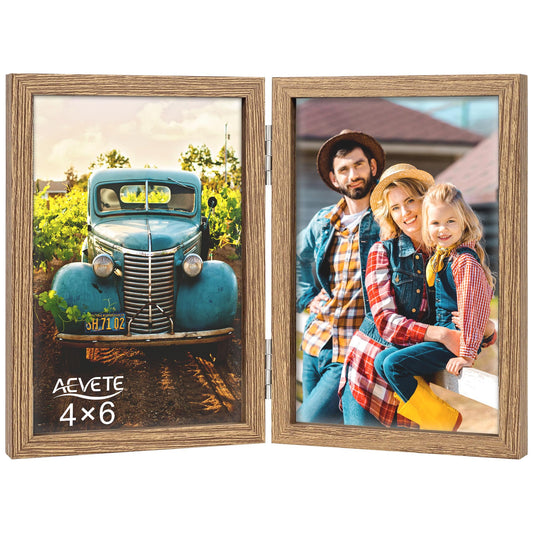 AEVETE 4x6 Picture Frames Double Hinged Wood Folding Photo Frames Vertical with Plexiglass Front