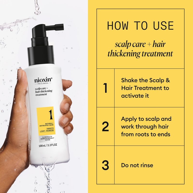 NIOXIN Scalp + Hair Thickening System 1 Leave on Treatment | For Natural or Untreated Hair with Light Thinning | 3.4 Fl oz.