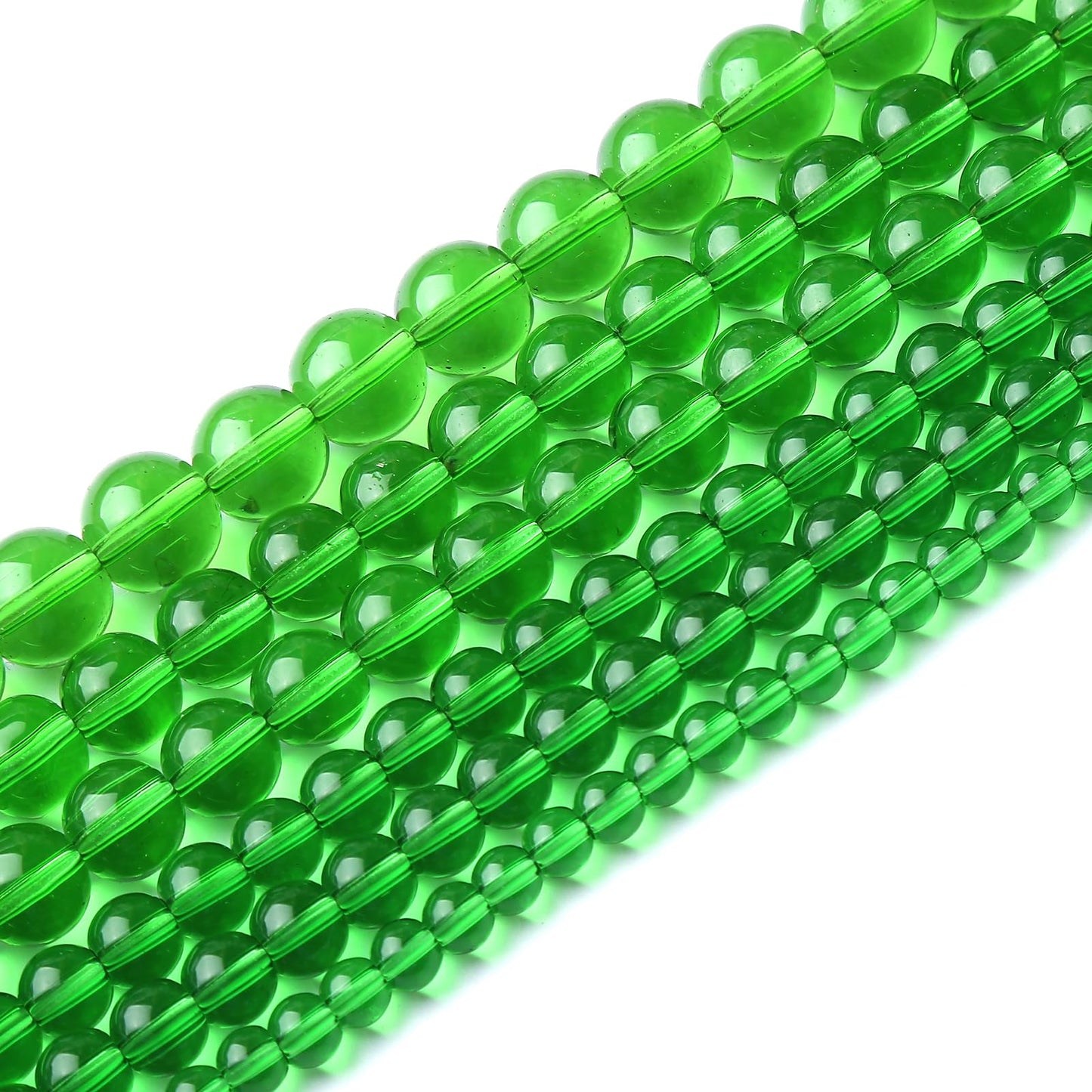 46pcs 8mm Smooth Green Crystal Glass Quartz Beads Round Loose Beads for Jewelry Making DIY Bracelet Necklace 15" Energy Healing Power Stone Beads(8mm, Green Crystal Glass)