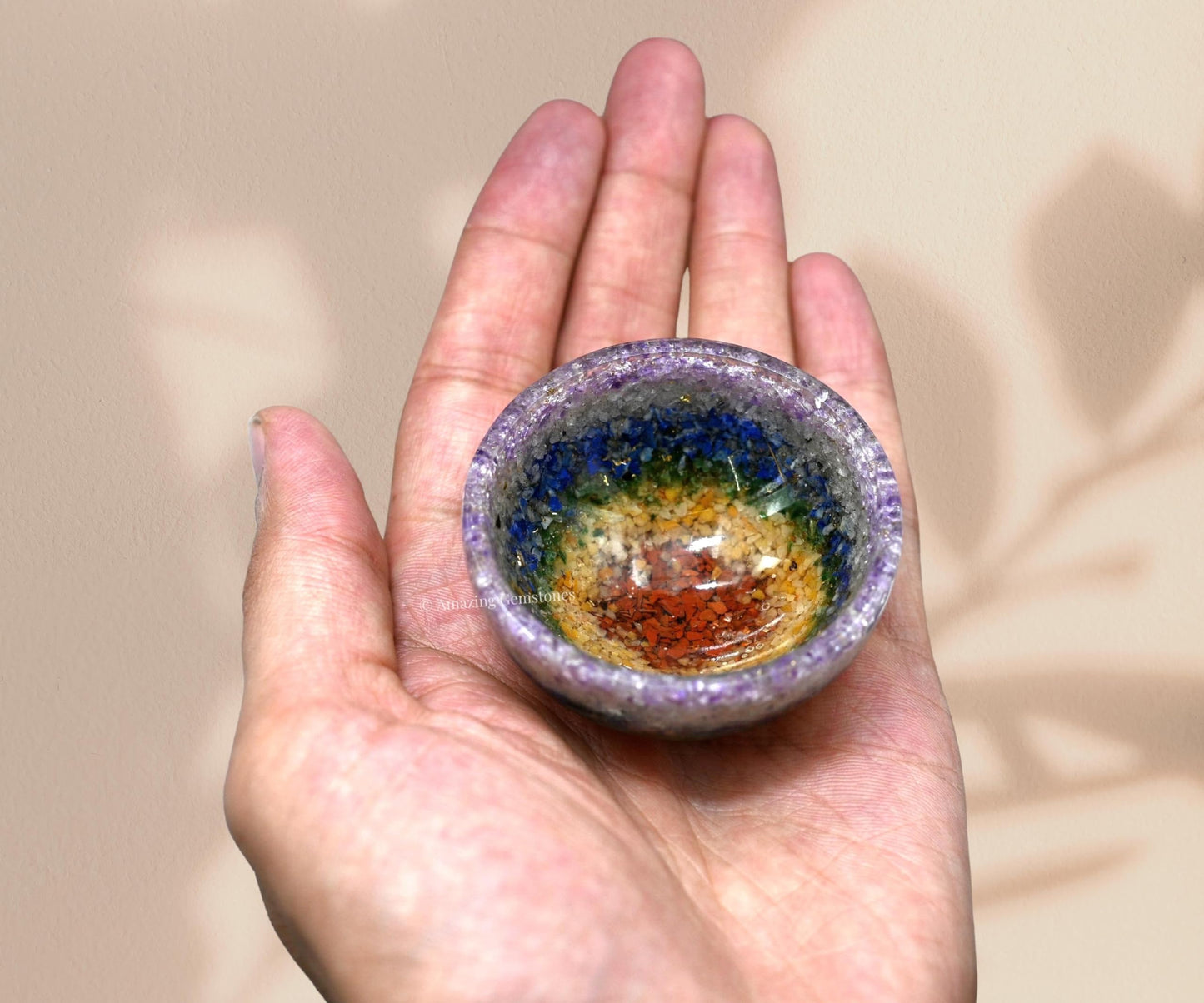 Amazing Gemstone Chakra Orgonite Orgone Crystal Gemstone Bowl - 2" Orgonite Chakra Crystal Bowl for Meditation, Crystals and Healing Stones Gift and Protection