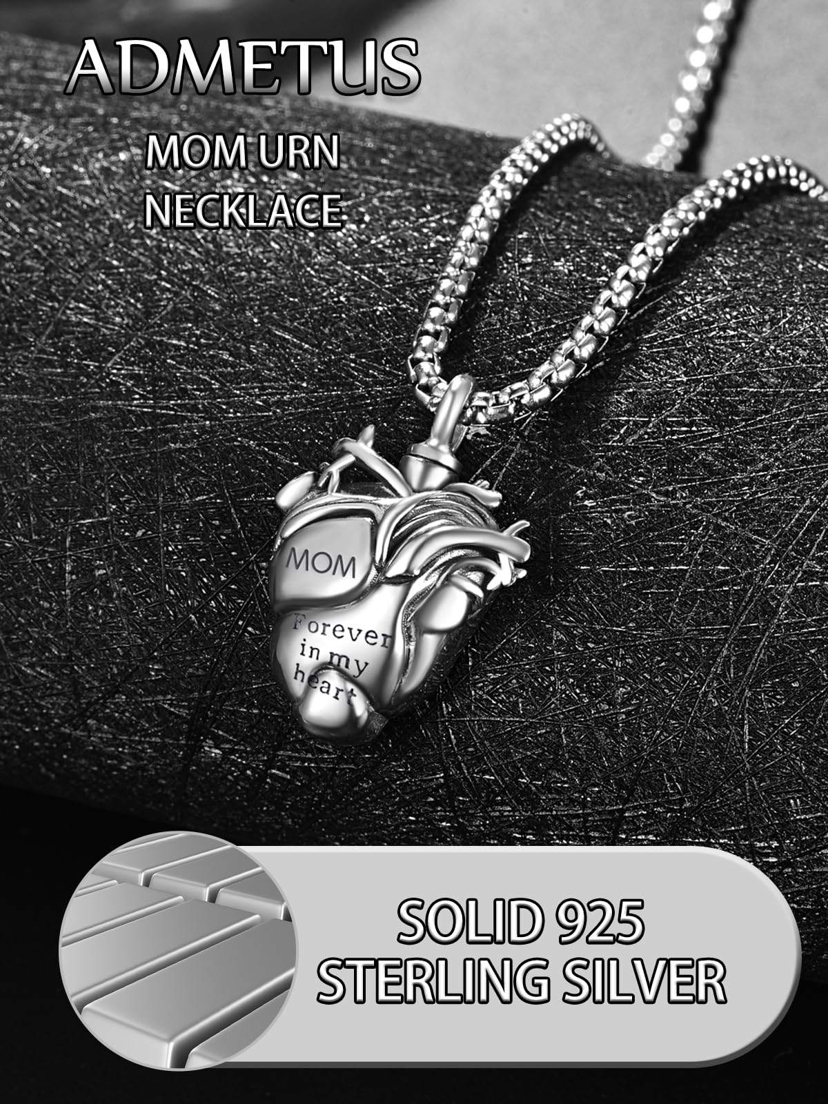 Personalized Anatomical Heart Urn Necklaces for Ashes Sterling Silver Ash Pendants Cremation Jewelry Mom Keepsake Pendant Memorial Jewelry Gifts for Loss of Mom
