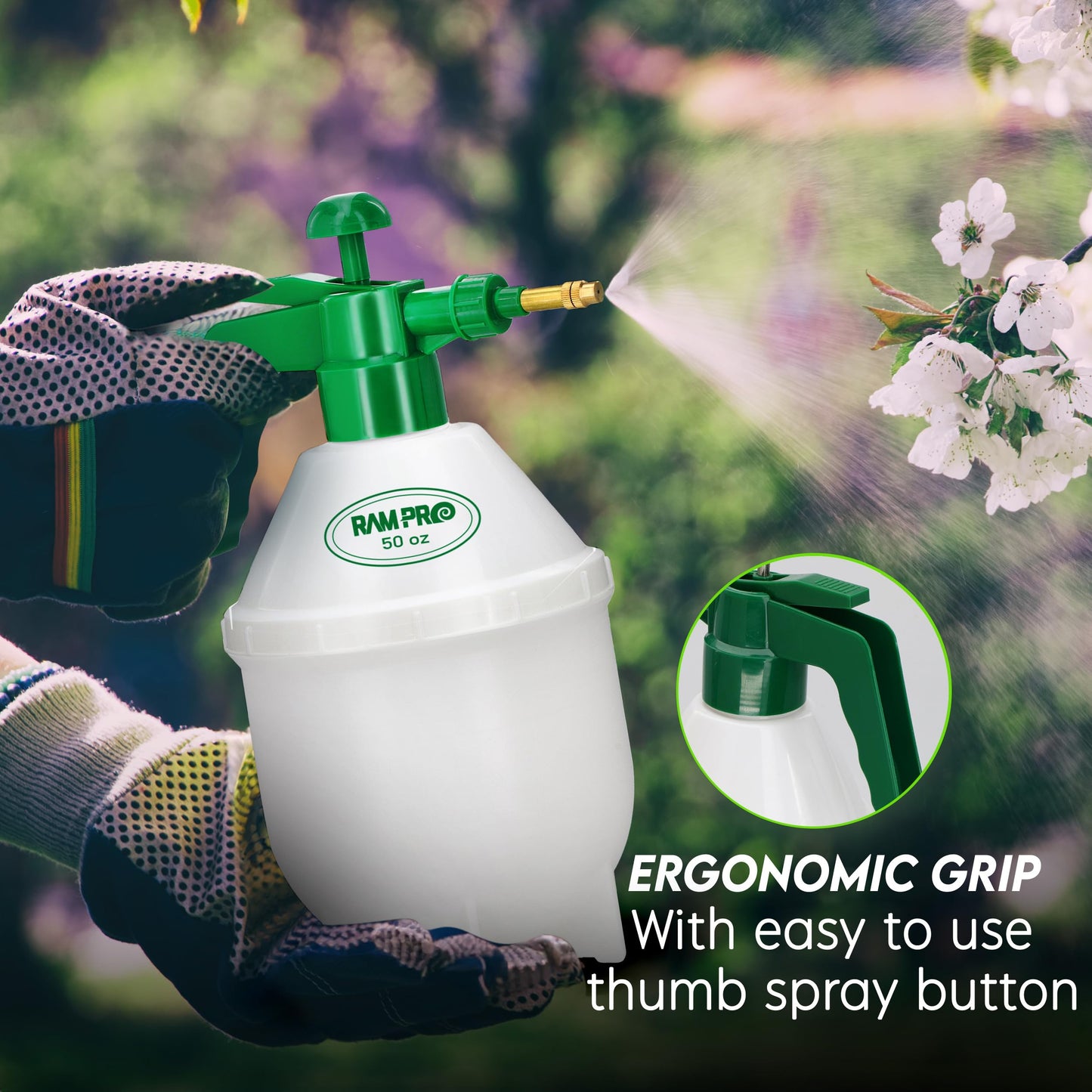 RamPro Garden Sprayer, 0.4 Gallon Pump Sprayer, 1.5L Weed Sprayer, 50 Oz Water Sprayer Pump Spray Bottle for Lawn Sprayer, Plant Mister, Safety Valve & Adjustable Brass Nozzle Pressure Hand Sprayer
