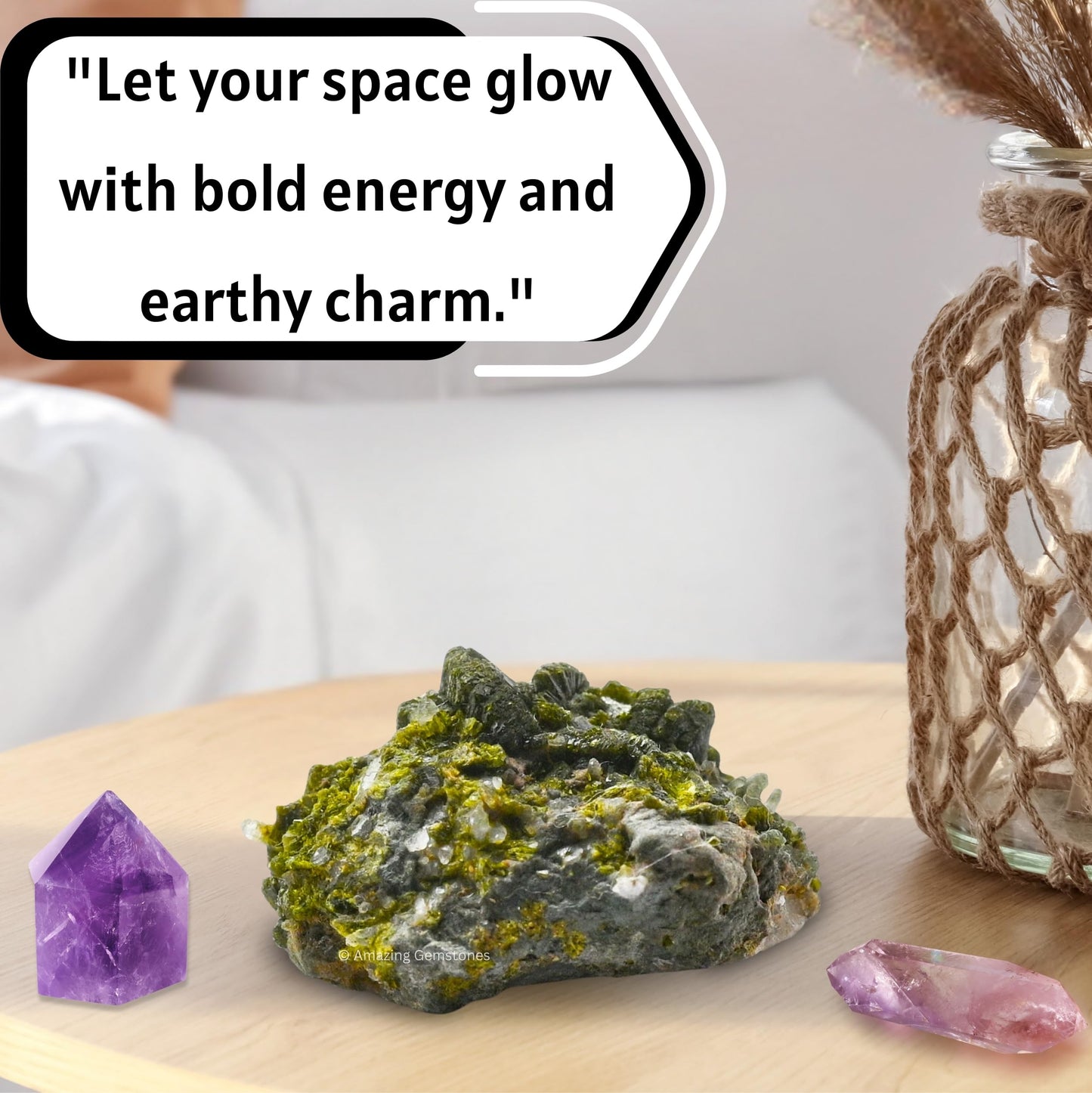 Amazing Gemstone Epidote Crystals and Healing Stones Mineral Specimen - Premium Semi Precious Gem Stones for Spiritual Growth - Geode Cluster for Meditation,Chakra Balance,and Energy Enhancement (S)