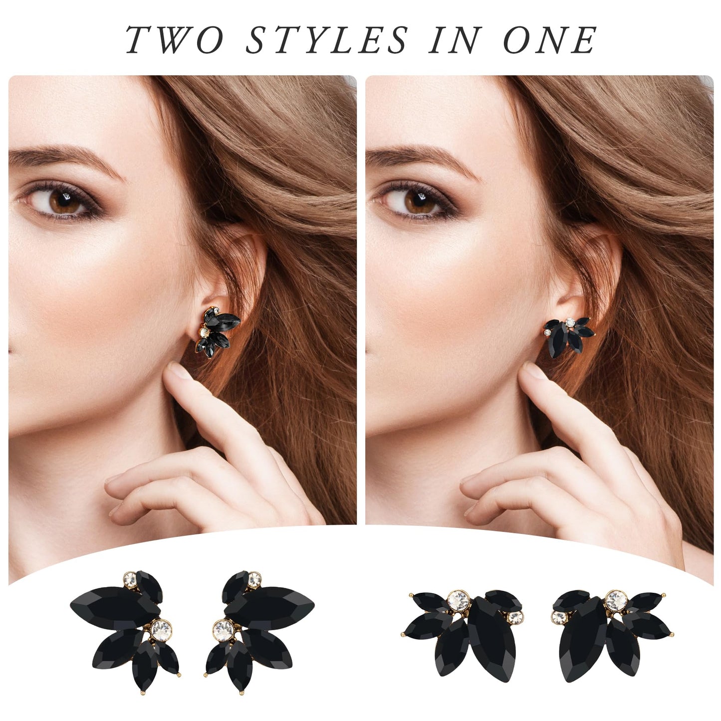 SWEETV Sparkly Black Rhinestone Stud Earrings for Women, Crystal Wedding Bridal Earrings for Brides,Cluster Bridesmaid Earrings, Prom Formal Party Jewelry
