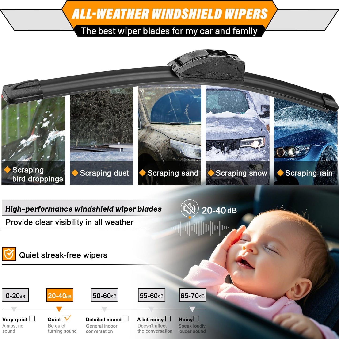 AUTOBOO 3-Pack Windshield Wiper Blades for Kia Telluride 2020-2025 Kia Sedona 2015-2021, Original Equipment Replacement 26"+18" Front and 13" Rear, All-Weather Performance, Easy One-Click Install
