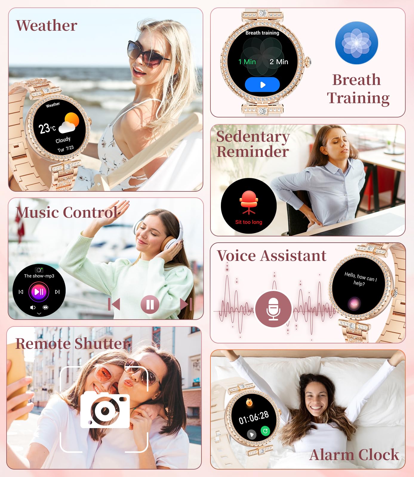 ESFOE Smart Watches for Women,1.19” AMOLED Smart Watch Women Answer Make Calls,IP68 Waterproof Fitness Tracker,Heart Rate Sleep Monitor,100+ Sports Pedometer Watch for Android iOS Phone,Gift,Rose Gold