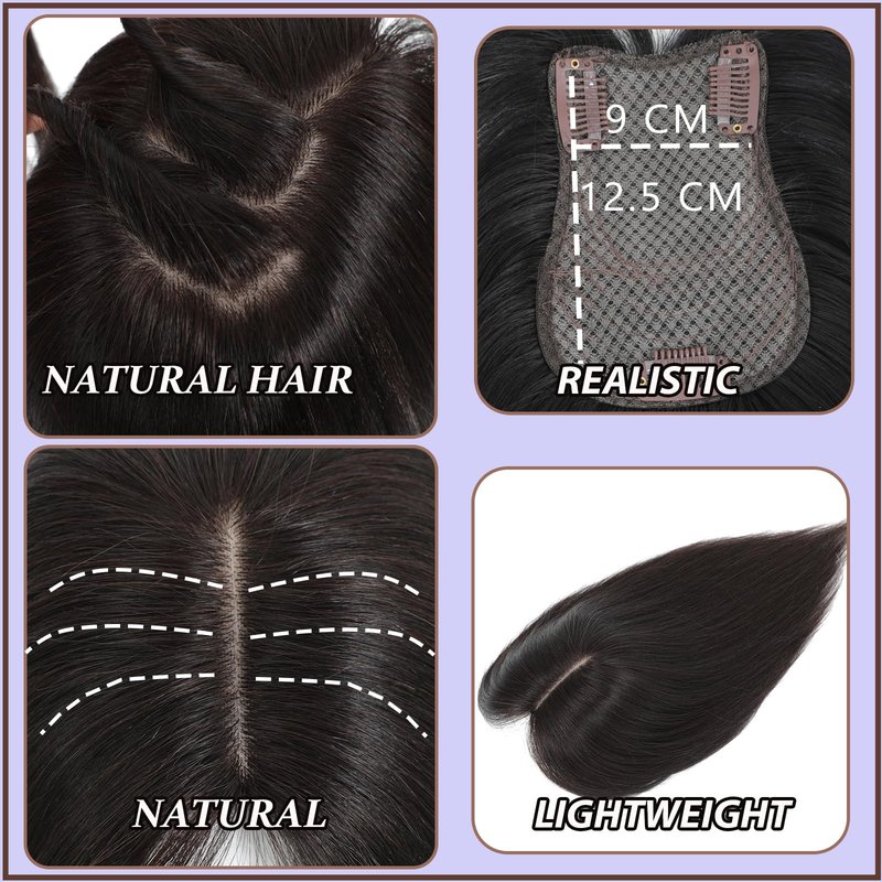RMYHIG Hair Topper, 360° 3D Hair Toppers for Women with Thinning, 18 Inch Long Pieces for Women Clip in Wispy or Side Bangs(Dark Brown with High lights, 3D Wispy Bangs)