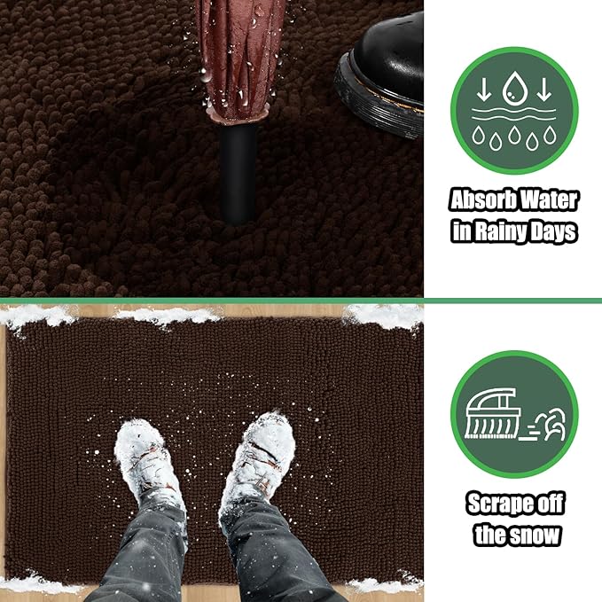 IM HOME Chenille Absorbent Outdoor Doormat 48" x 30", Washable Muddy Door Mats for Dog Non Slip Indoor Doormat Soft Front Inside Doormats for Entryway, Mud Dog Paws, Patio Brown