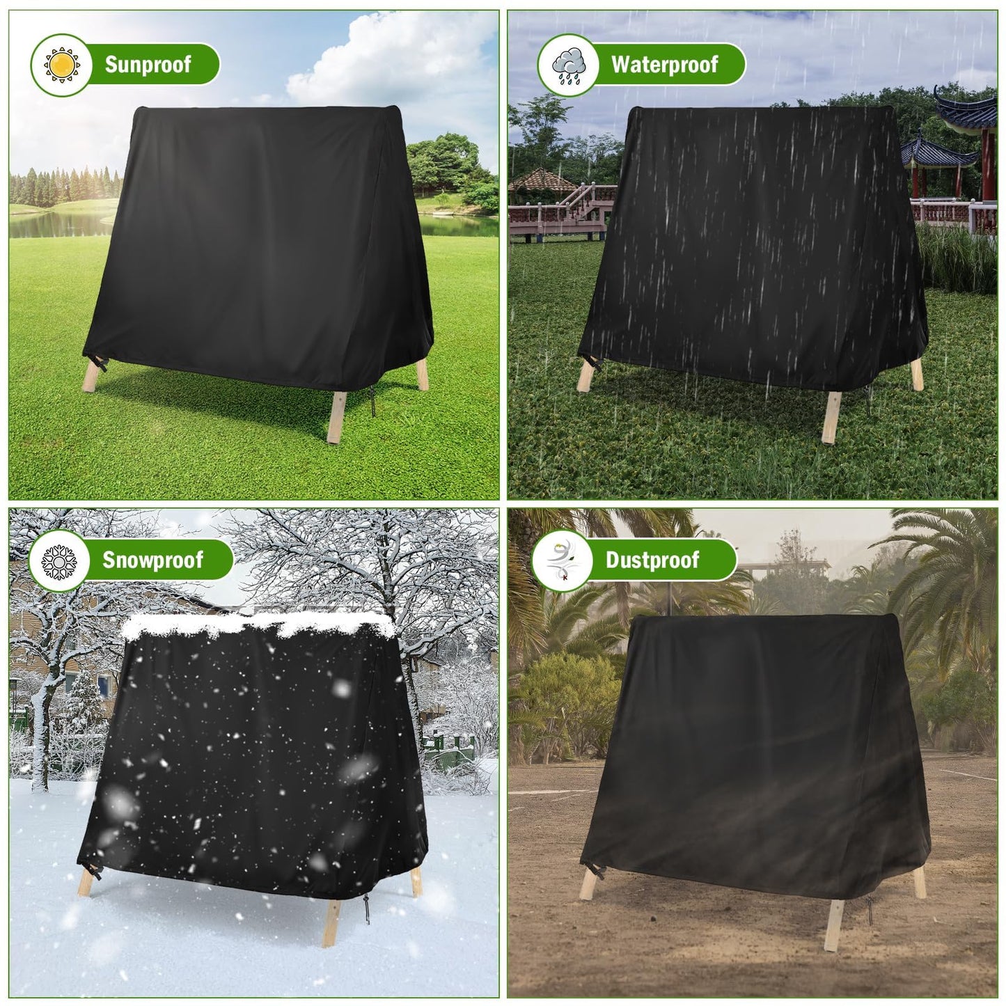Kasla Outdoor Swing Cover, Waterproof and Heavy-Duty Cover for Patio A Frame Swing Set & Porch Glider Hammock & Porch Swing Stand (88" L×84" W×65" H)