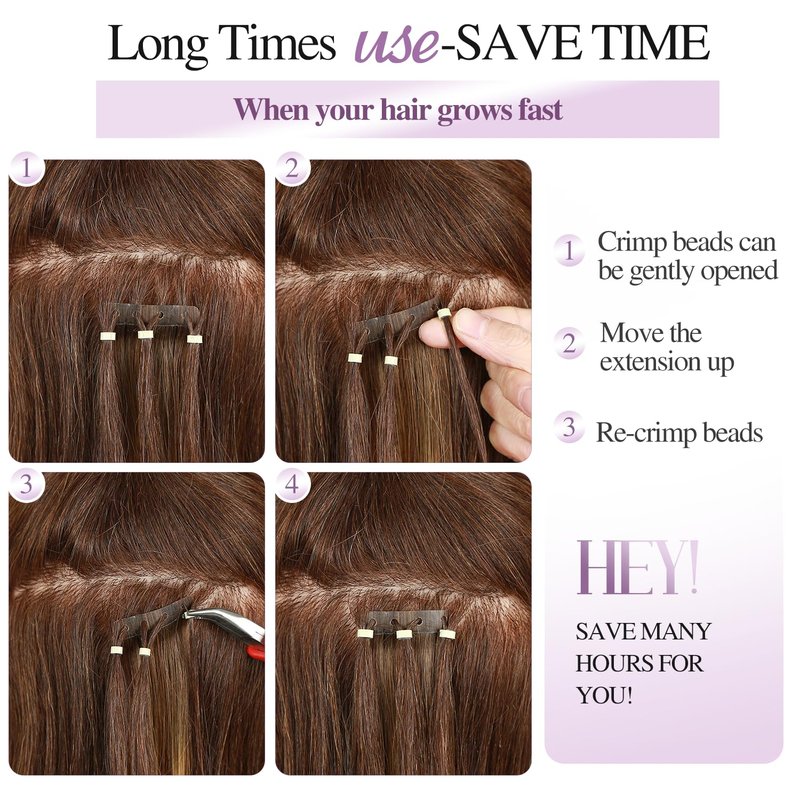 FANCEE OVO Hair Extensions Real Human Hair PU Holes Wefts with Micro Beads Blonde Highlight Volume Upgrade Butterfly Seamless Weft Invisible Beaded Hair Extension with Tools(40g 20Pcs, 14 Inch)