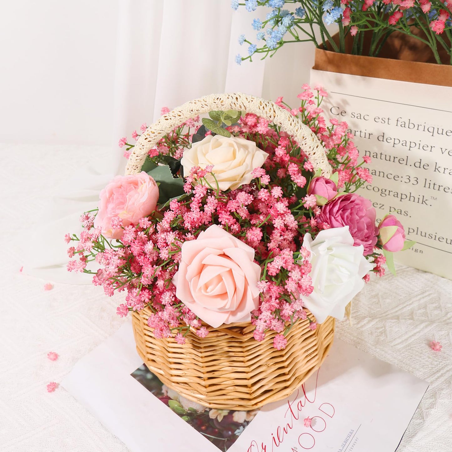 Pusuny Baby Breath Flowers Artificial Bulk,15 Pcs Gypsophila Faux Pink Flowers Fake Baby Breath Real Touch Flowers Bouquets for Bride Wedding Decorations Party Floral Arrangements DIY (Pink)
