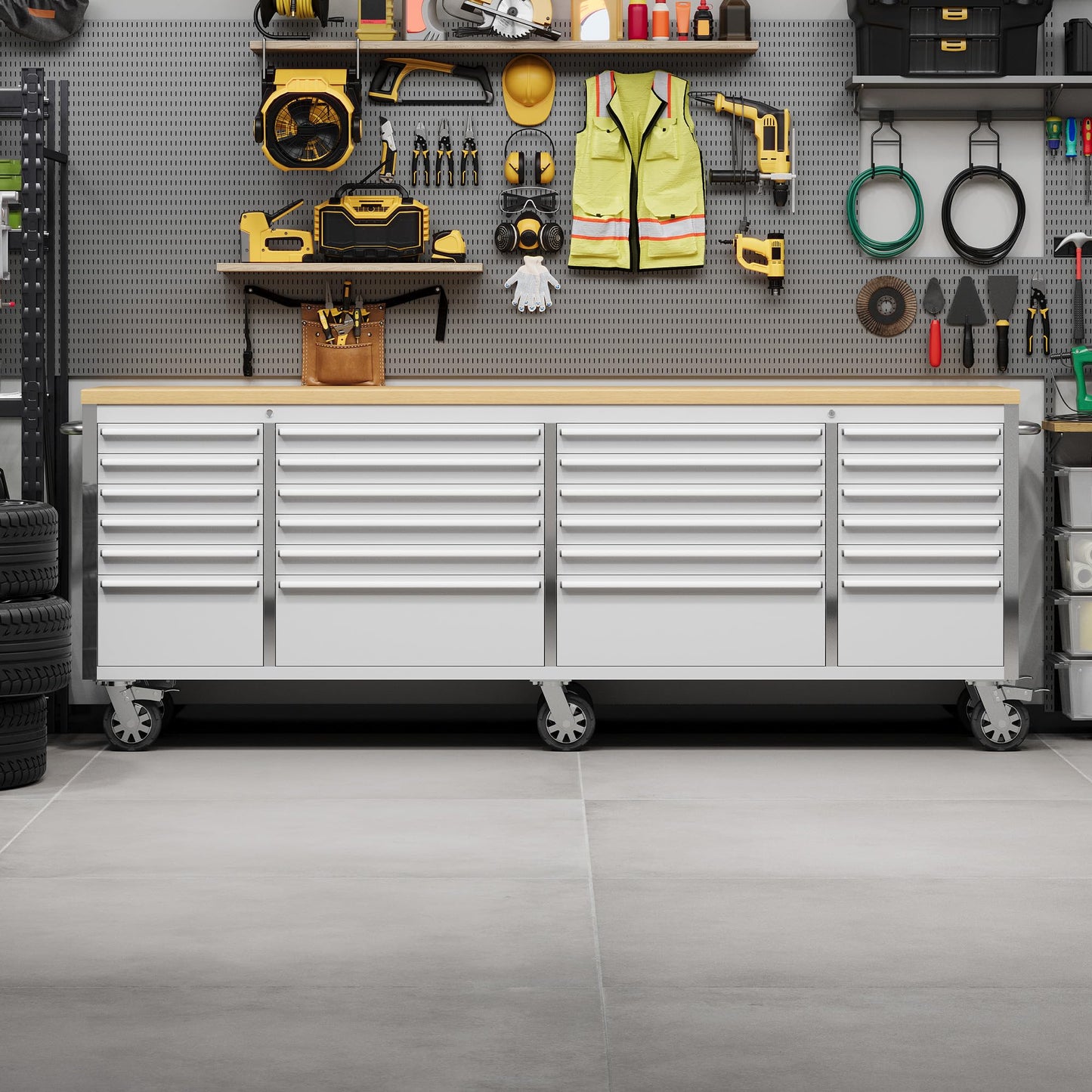 GarveeTech 96 in Tool Chest, Tool Box Mobile 24 Drawers Storage Rolling Cabinet with Wheels Lock Key Locking System Drawer Liners for Garage Warehouse Repair Shop