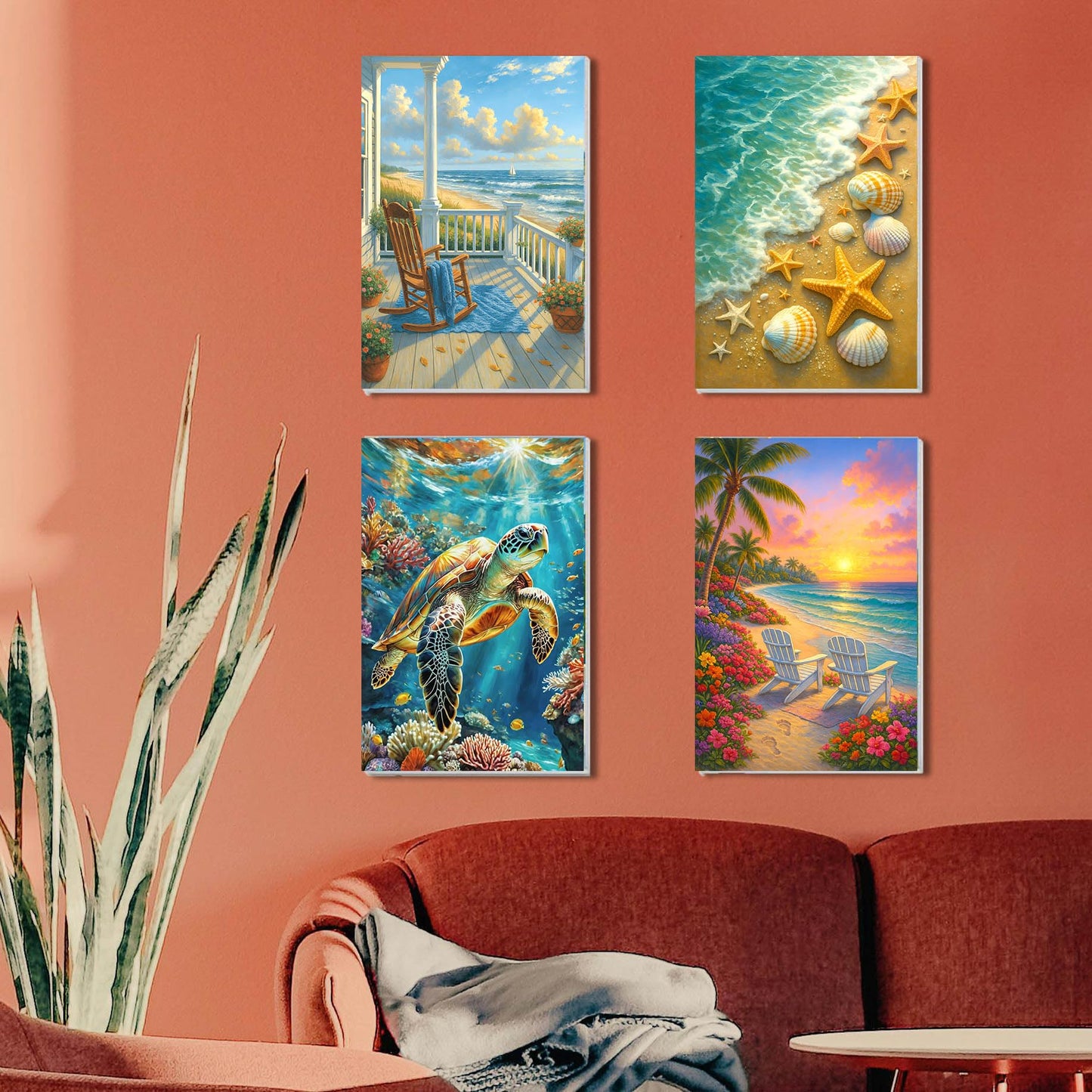 RRMRRM 4 Pack Paint by Numbers kit for Adults Beginner - Beach Adult Paint by Numbers on Canvas, DIY Sea Turtle Oil Painting Kits for Home Wall Decor Gifts 12x16 Inch