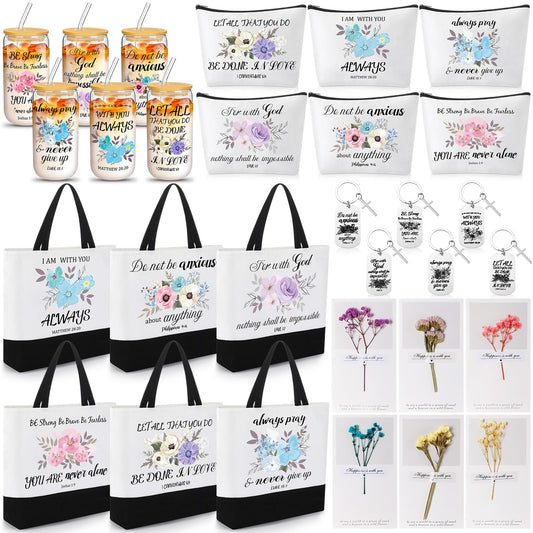Aliceset 30 Pcs Christian Gift for Women Inspirational Religious Gift Set Mother's Day Present Bulk Included Bible Cola Cup Canvas Bag Cosmetic Bag Keychain Greeting Card for Women Mom