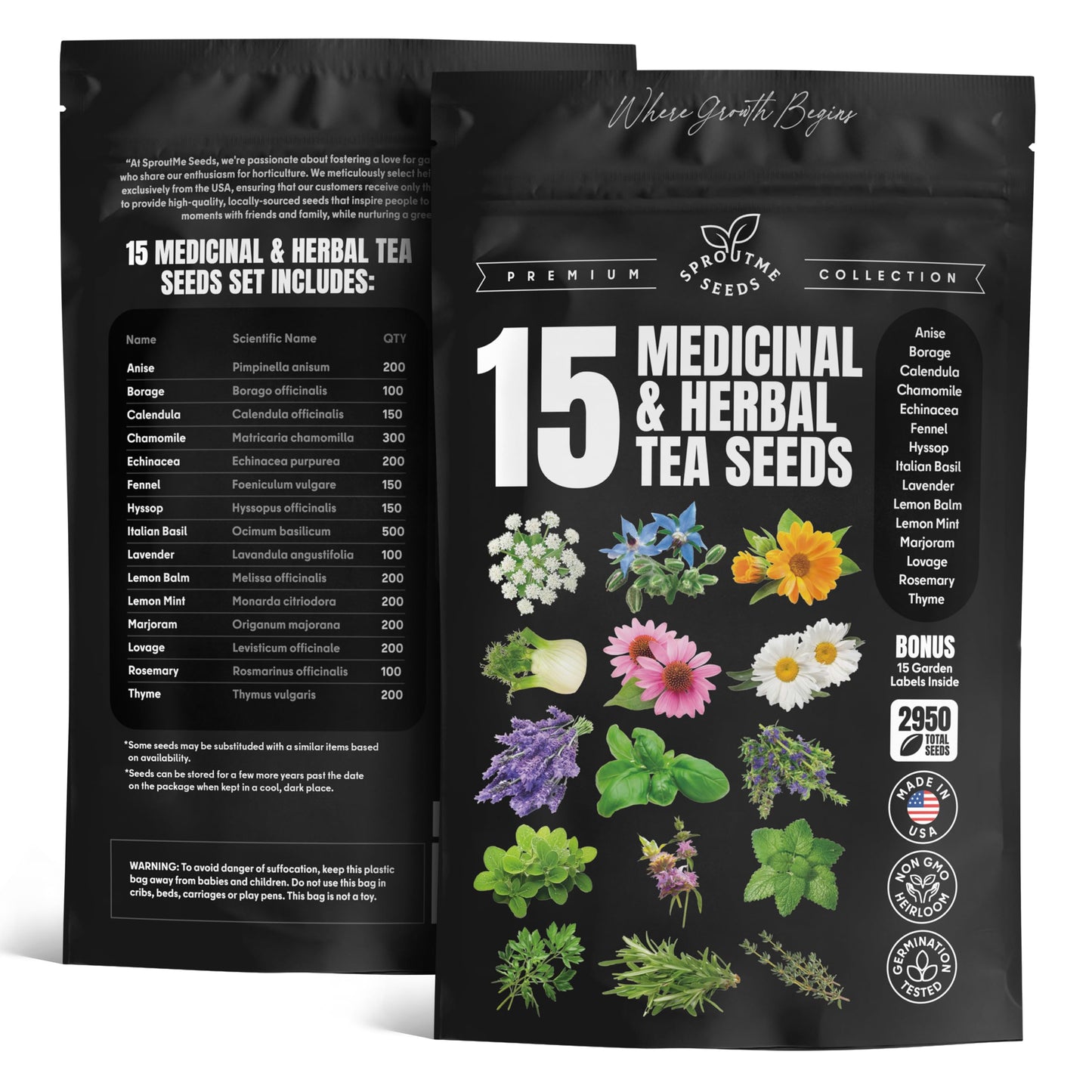 Medicinal Herb Seeds Variety Pack – Calendula, Echinacea, Lemon Balm, Hyssop & Lovage – 15 Varieties, 2950+ Non-GMO Heirloom Seeds, Indoor & Outdoor Growing