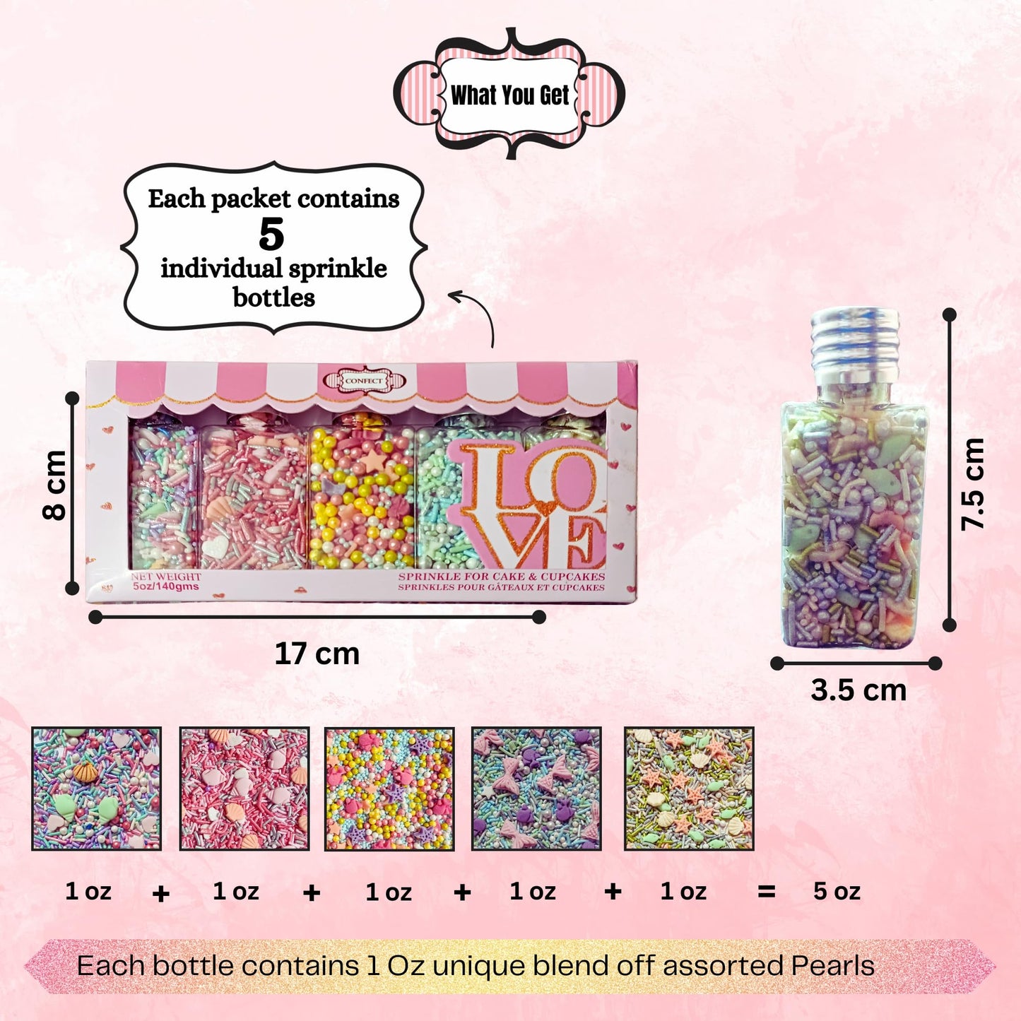 Confect Ocean-Themed Sprinkles Set – 5 Assorted Pastel Edible Sea Shell, Mermaid, starfishes & fish Sprinkle Mixes for Cake, Cupcake & Cookie Decorating –Ocean-Themed Baking Decorations- Vegan, Gluten-Free, Nut-Free, Soy-Free, Dairy-Free, Palm Oil-Free- 5