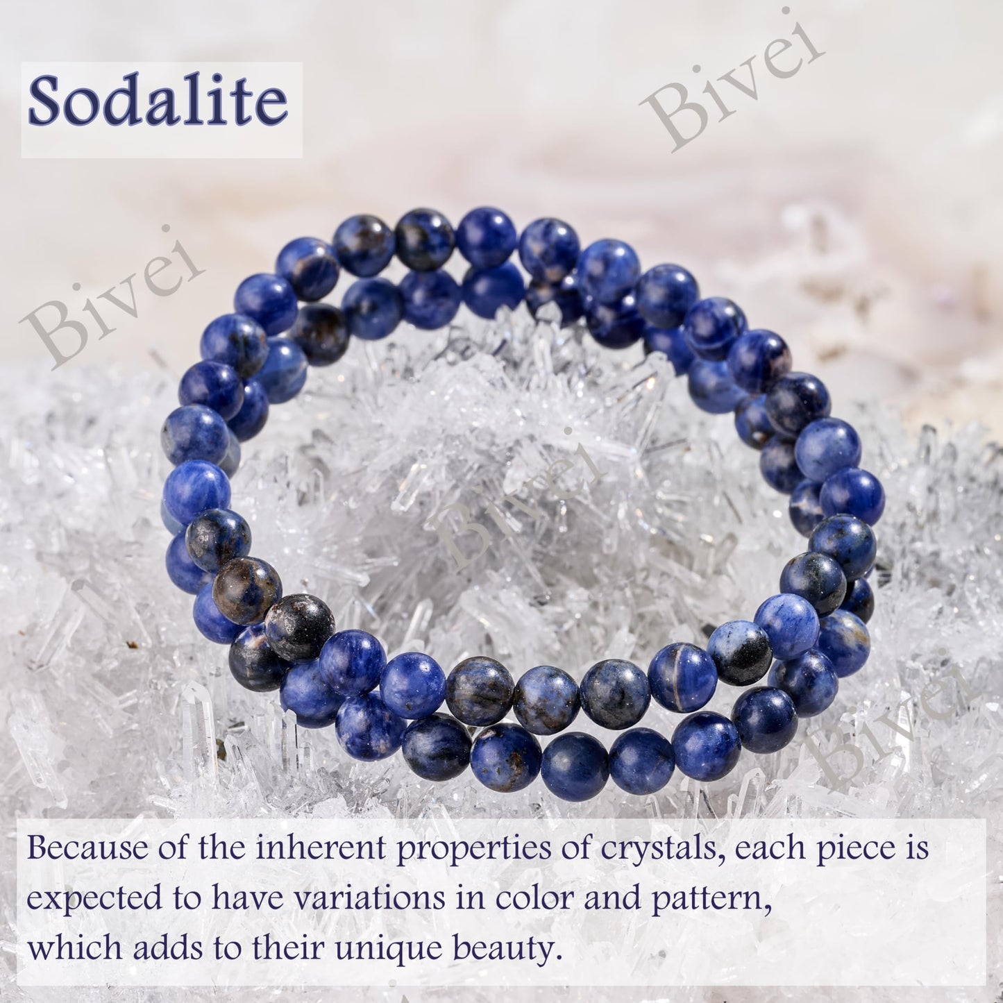 Bivei Sodalite - Logical Thinking - 6mm Beaded Bracelets for Women Handmade Semi Precious Natural Stone Stretch Elastic Jewelry for Women Yoga Protection Gifts