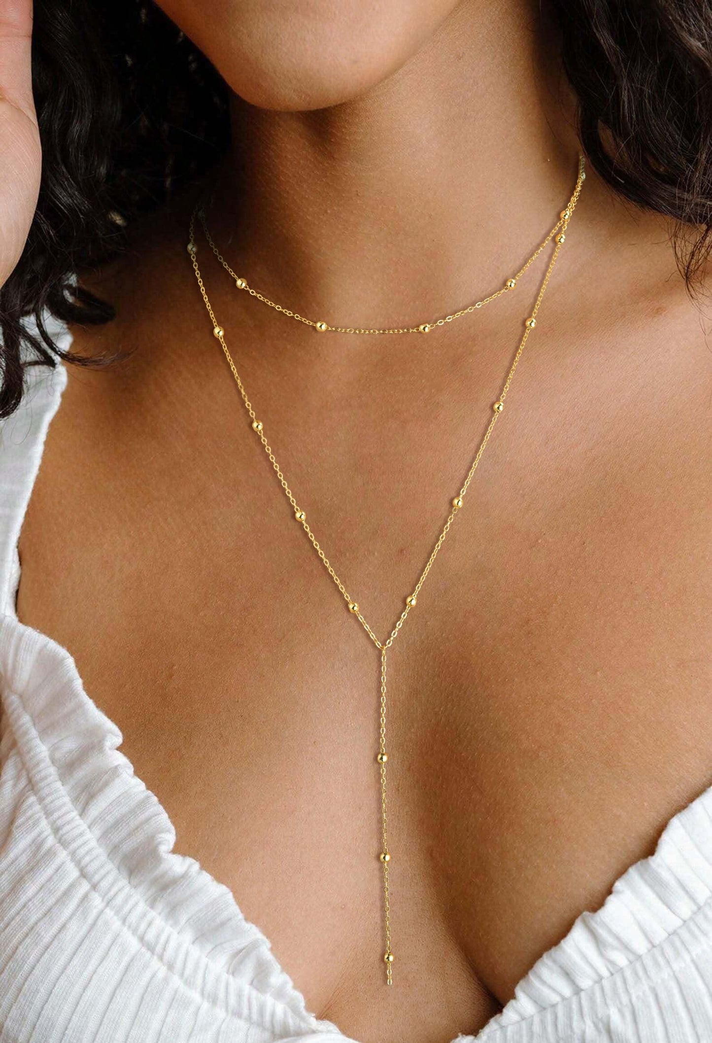 Fglqfam Lariat Necklace for Women, Dainty Long Necklaces, 14k Gold/Silver Plated Y-Shaped Drop Chain Necklace, Simple Layered Necklaces, Trendy Jewelry Gifts