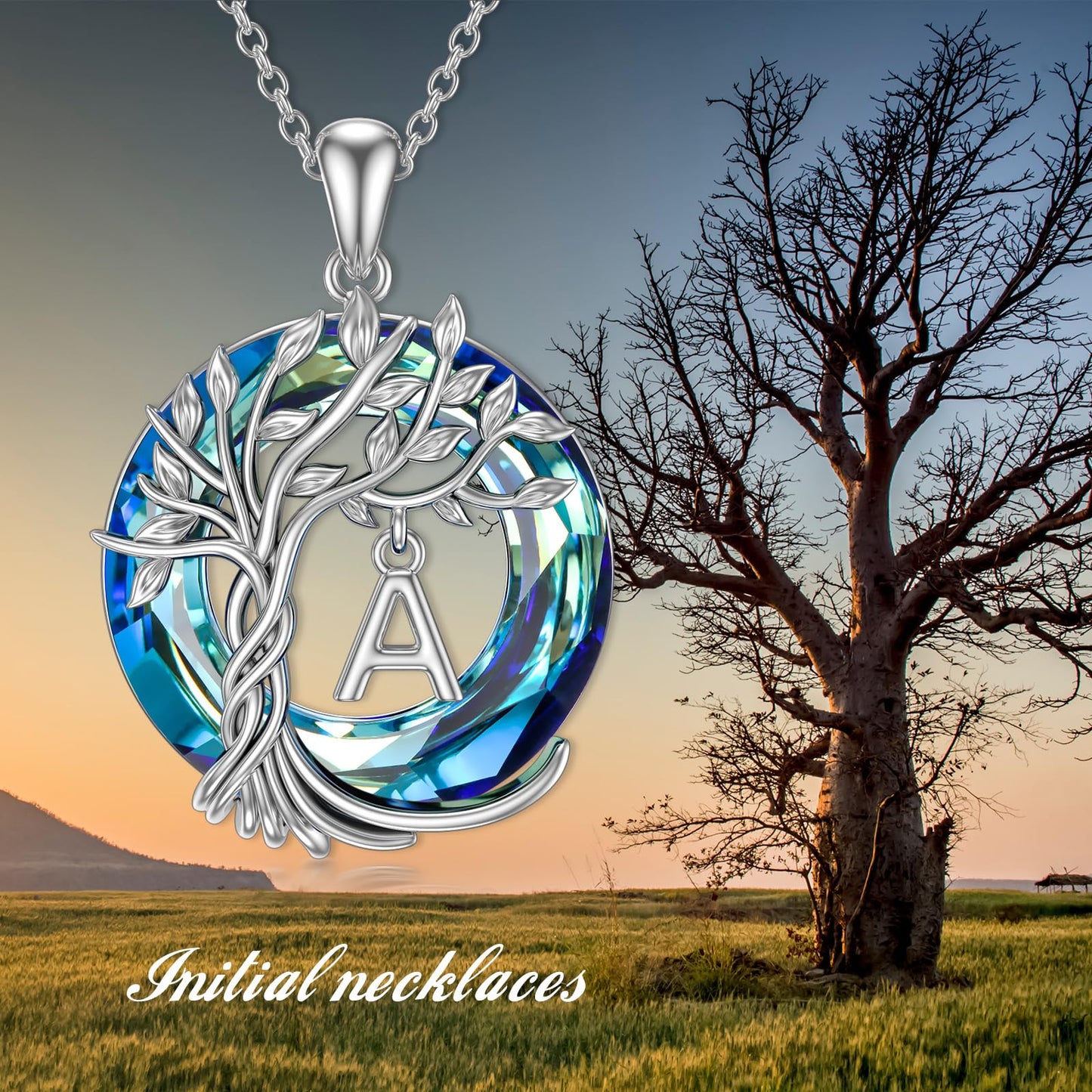 TOUPOP Tree of Life Initial Necklace Gifts for Women Sterling Silver Initial A Letter Jewelry Irish Crystal Pendant Birthday Gifts for Women Her Mom Wife Daughter